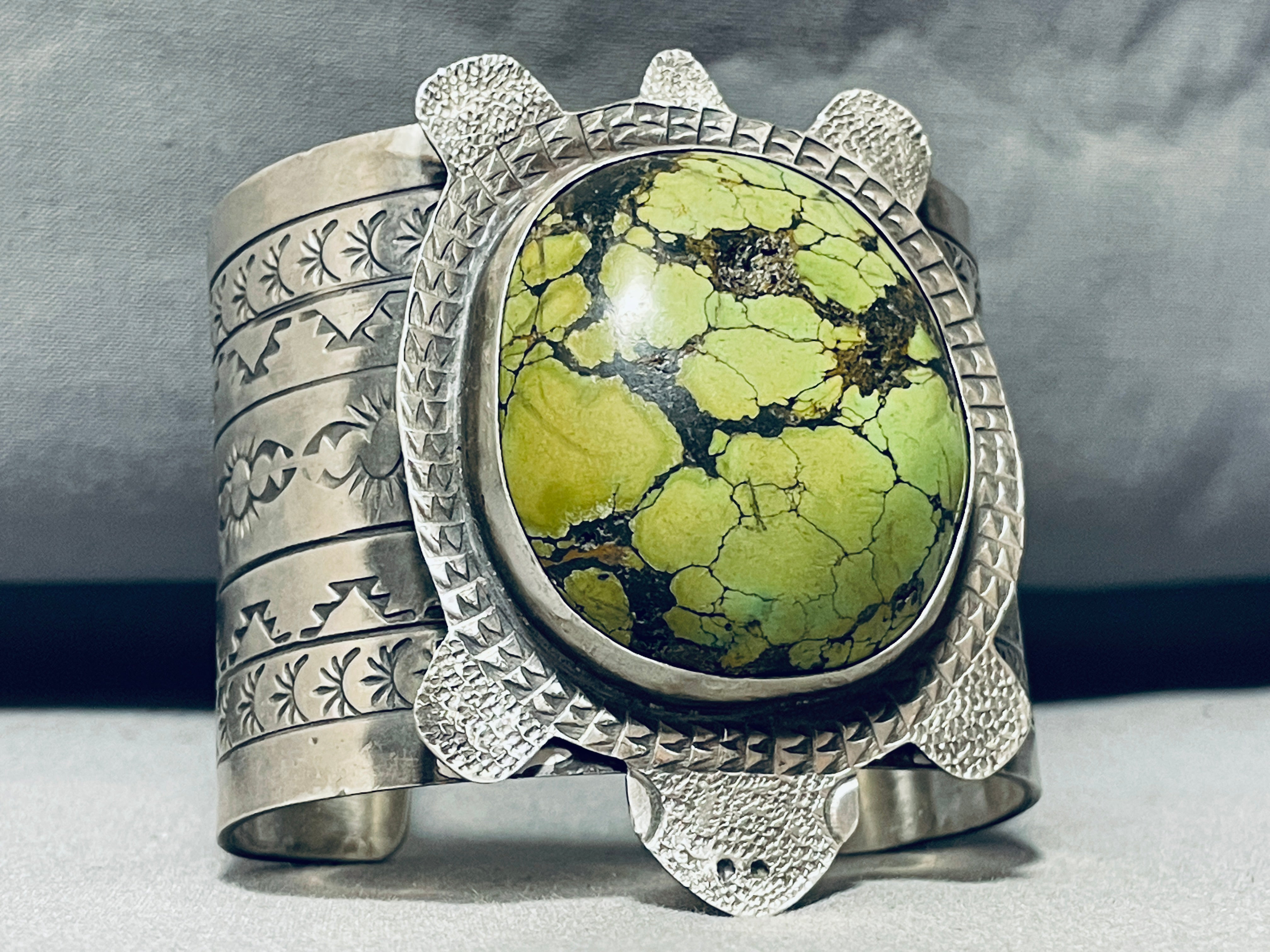 Authentic Navajo Sterling Silver Bracelet with 160g Green Turquoise Sea Turtle - Handmade Native American Jewelry for Women, Perfect for Gifts, Boho Fashion & Spiritual Healing