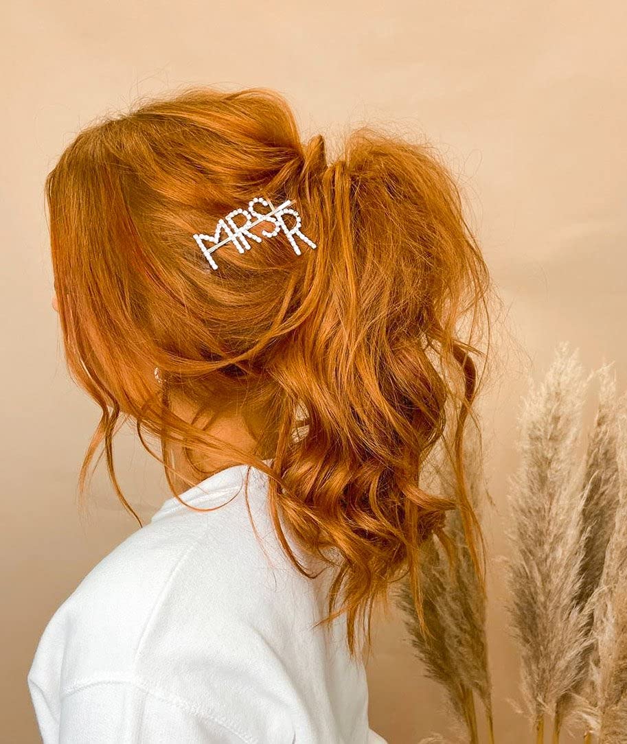 Mrs Rhinestone Hair Clips Set - 6PCS Bridal Hair Accessories for Bachelorette Party, Wedding Shower & Bride To Be | Personalized Letter Bobby Pins with Sparkling Crystals | Perfect for Bridesmaids Gifts & Wedding Decorations