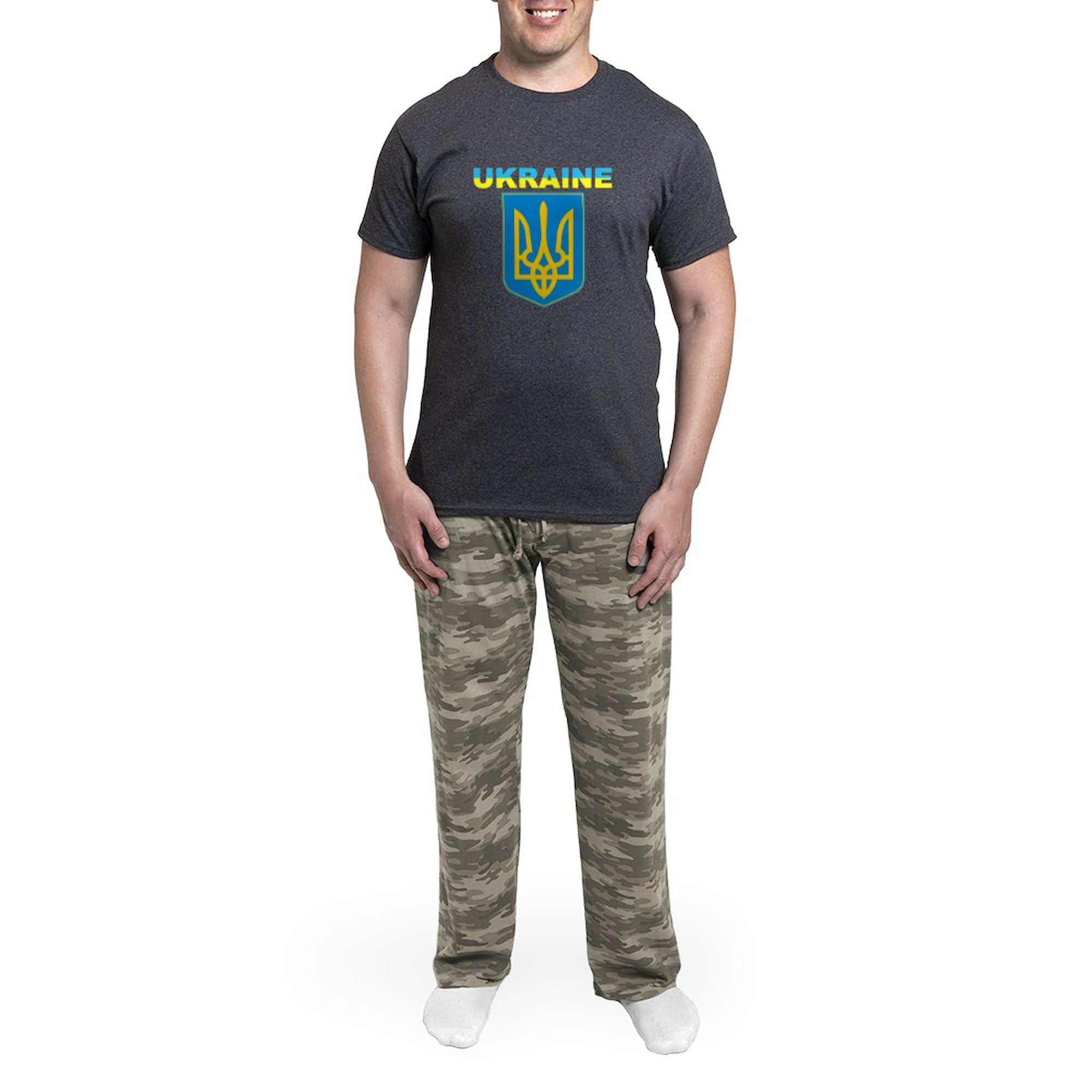 Stand With Ukraine Pajamas for Men - Charcoal Novelty Sleepwear | Support Ukraine with Comfortable Lounge & Sleep Pajama Set | Perfect for Home Relaxation, Gifts & Showing Solidarity