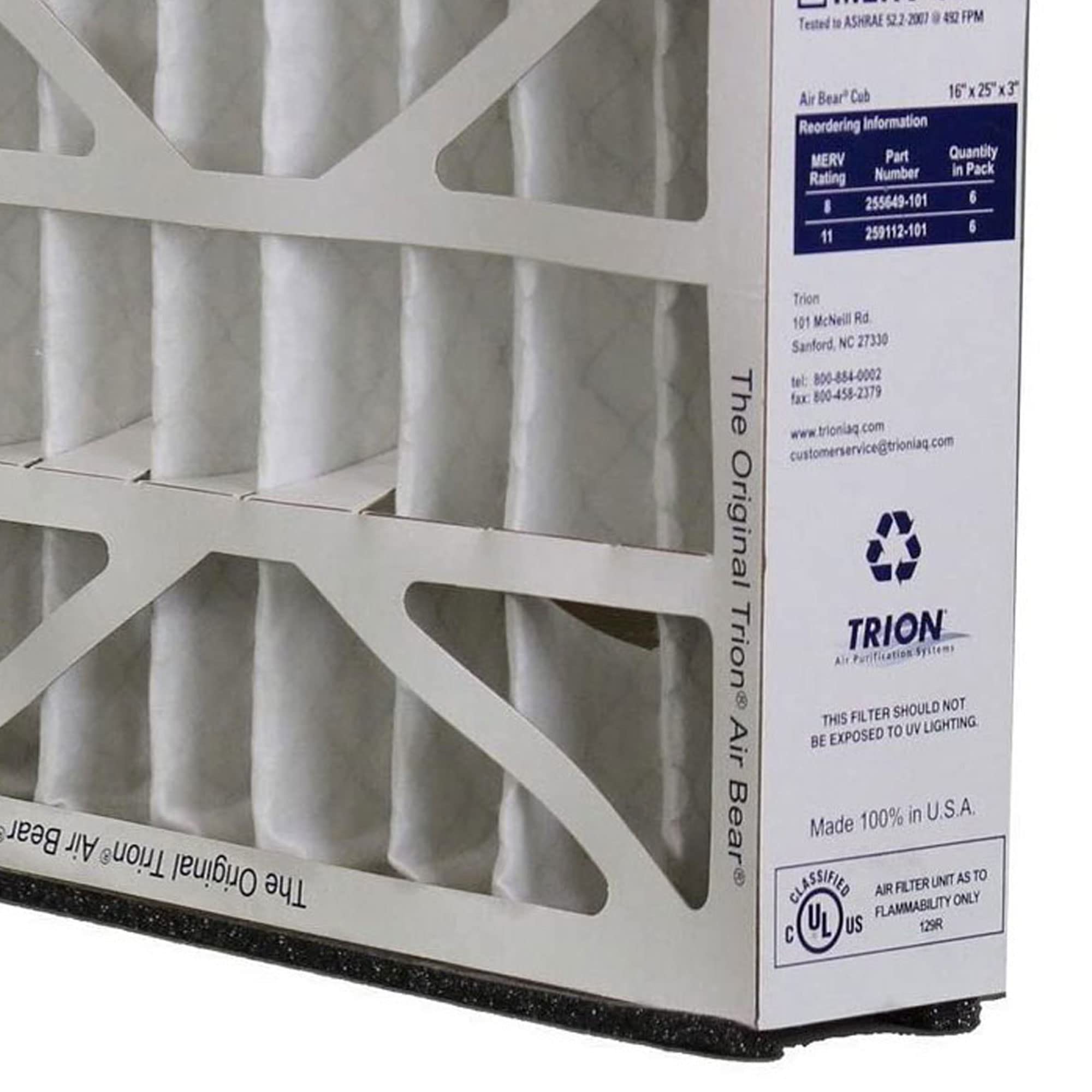 Trion 255649-101 Air Bear 16x25x3 Inch MERV 8 Replacement Air Filters (6 Pack) - Compatible with Air Bear Supreme, Right Angle & Cub Air Purifiers - Perfect for Home, Office & HVAC Systems