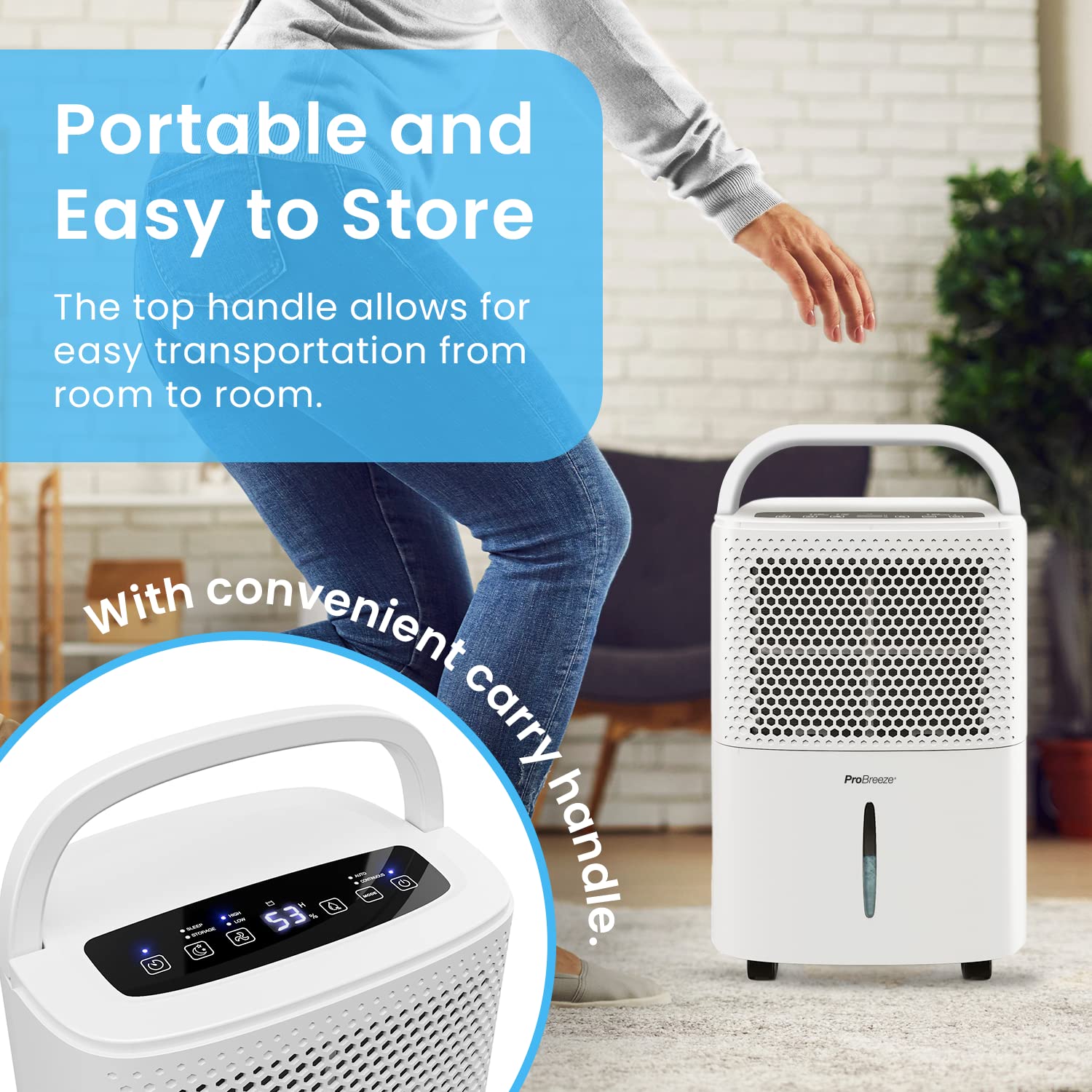 Pro Breeze® 12L/Day Energy Efficient Dehumidifier with Smart Humidity Sensor & Digital Display - 24H Timer, Laundry Drying Mode, Continuous Drain Option - Ideal for Basements, Bedrooms & Large Rooms (12 Liter, White)