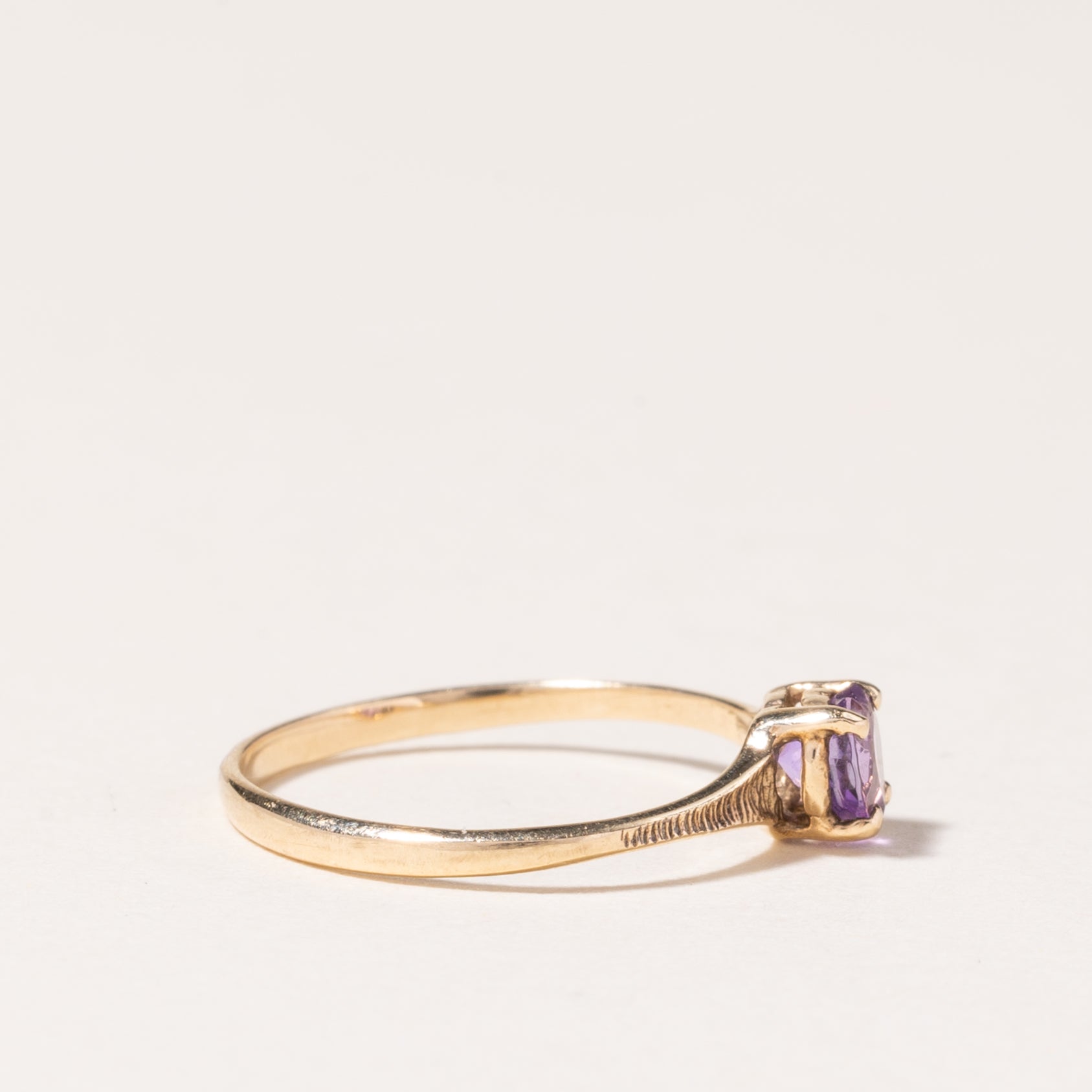 10K Yellow Gold Heart Cut Amethyst Ring for Women | 0.23ct Natural Amethyst Gemstone | Size 2.75 | Valentine's Day Gift, Anniversary Jewelry, Romantic Present