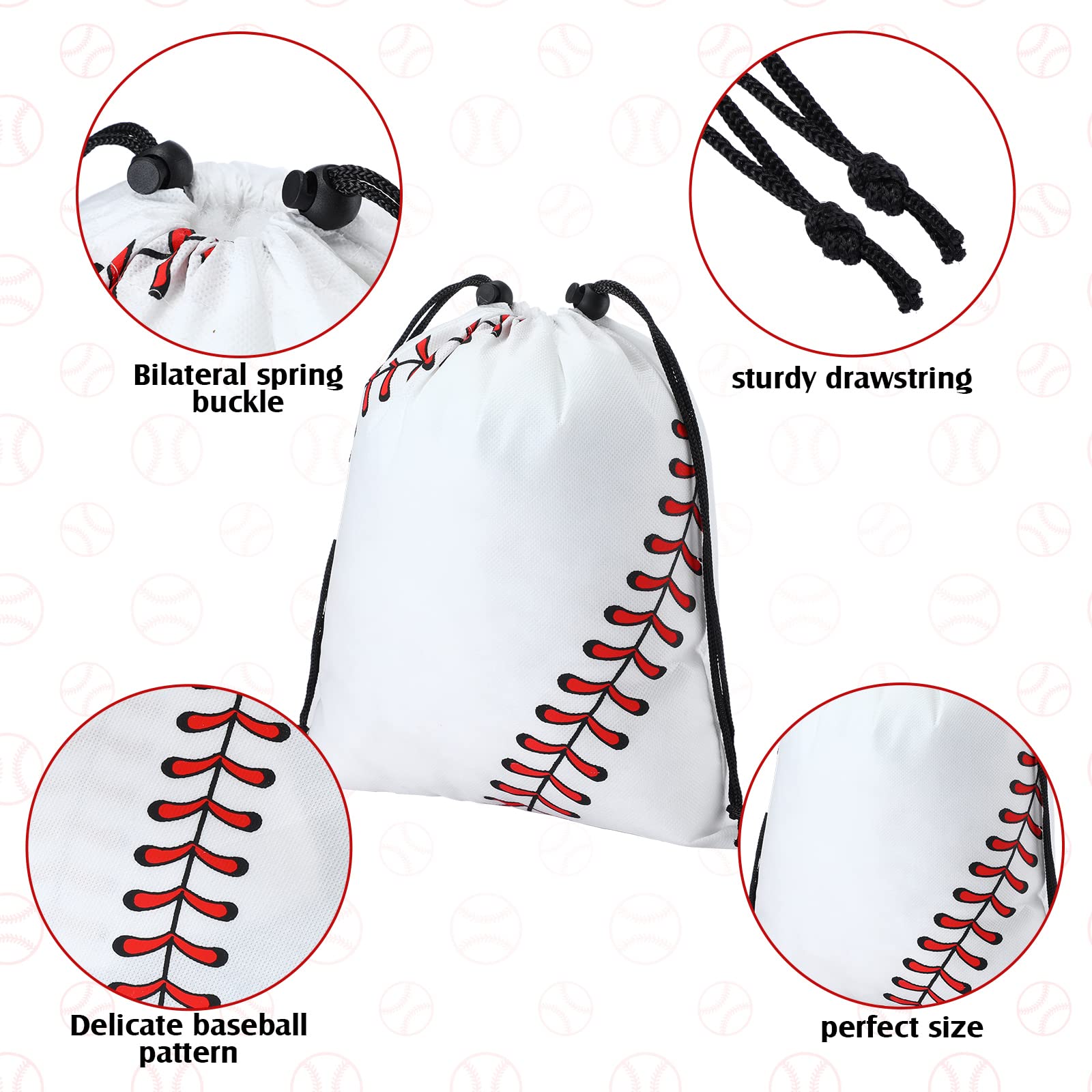 Nuogo 24 Pack 10x12 Inch Baseball Drawstring Bags - Sports Party Favors, Team Gifts & Goodie Bags for Candy, Snacks & Small Toys - Perfect for Baseball Games, Birthday Parties & School Events