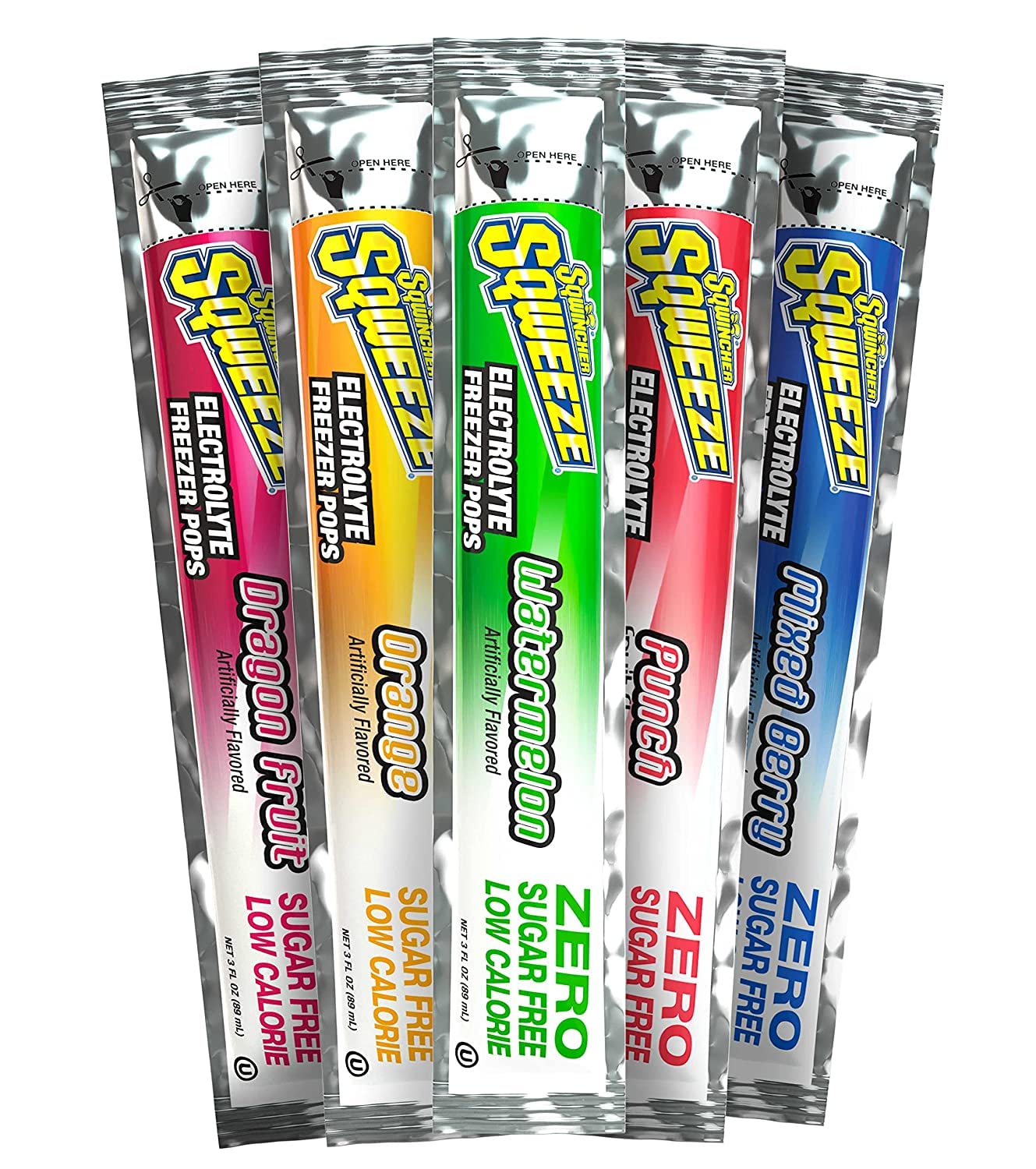 Sqwincher Sqweeze Electrolyte Freezer Pops - Sugar-Free Hydration Popsicles, Assorted Fruit Flavors (5 Bags of 10, 50 Count) - Perfect for Sports, Workouts & Hot Summer Days