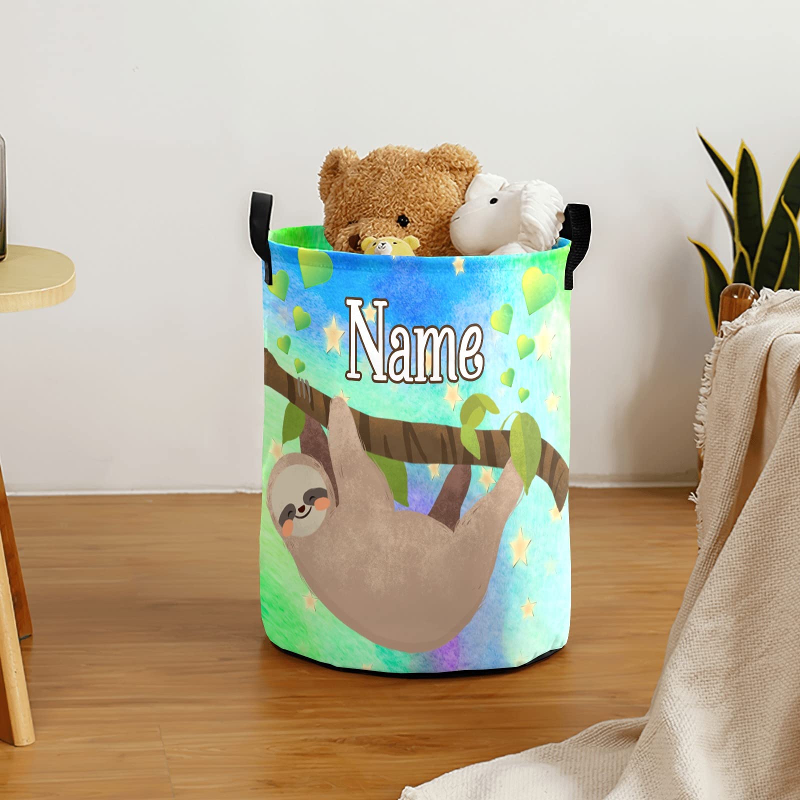 Custom Personalized Sloth Laundry Hamper with Name - Cute Storage Basket with Handle for Clothes, Towels & Toys - Perfect for Bathroom, Bedroom, Kids Room & Dorm Organization