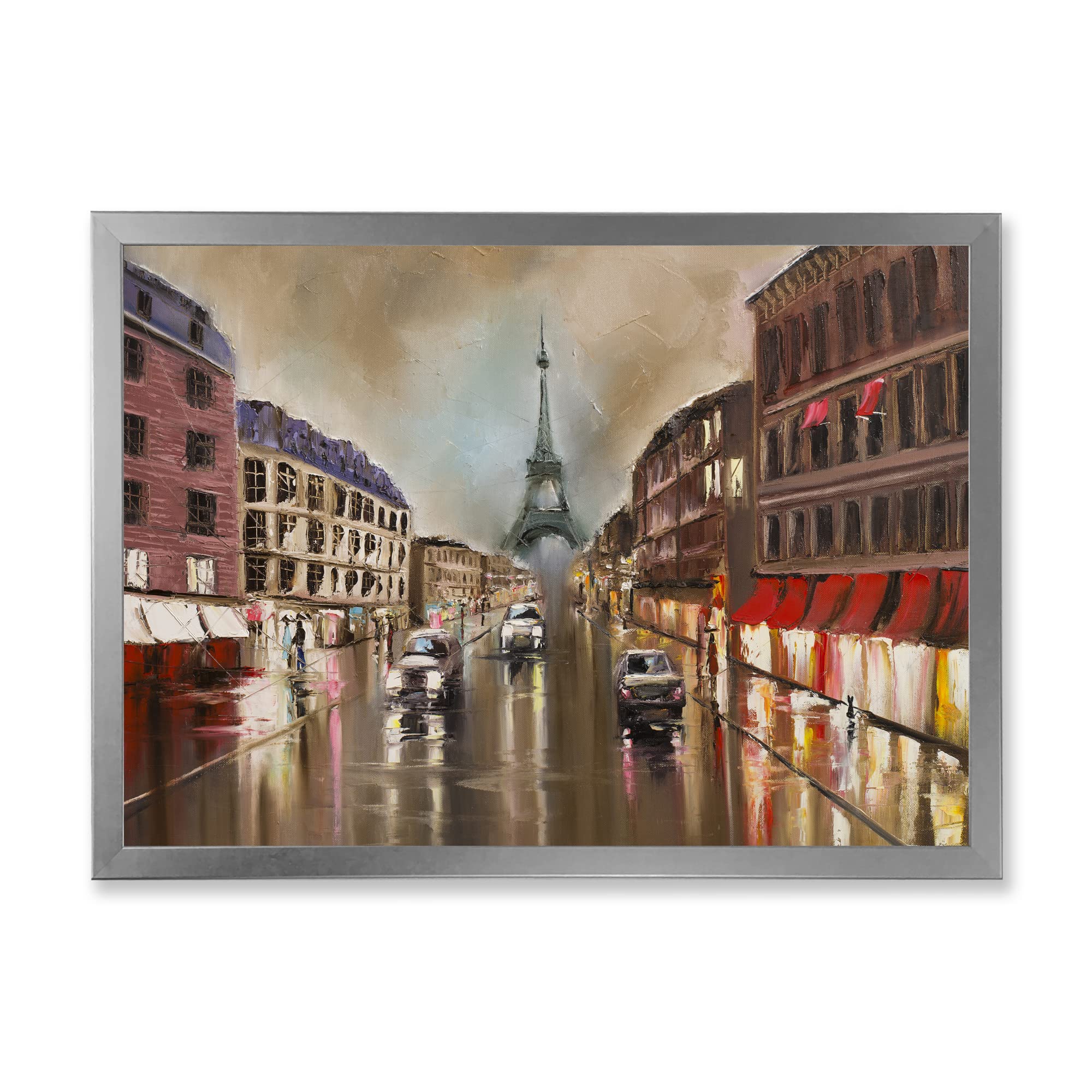 Gray Paris Quiet Rainy Street Traditional Framed Wall Art - Perfect for Living Room, Bedroom & Office Decor