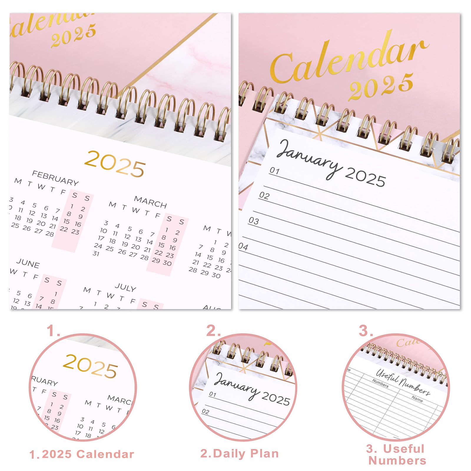 2025 Desk Calendar with To-Do List | Jan-Dec 12-Month Planner (26.7x21.8x7.8cm) | Pink Office Organizer for Home, School & Work Productivity