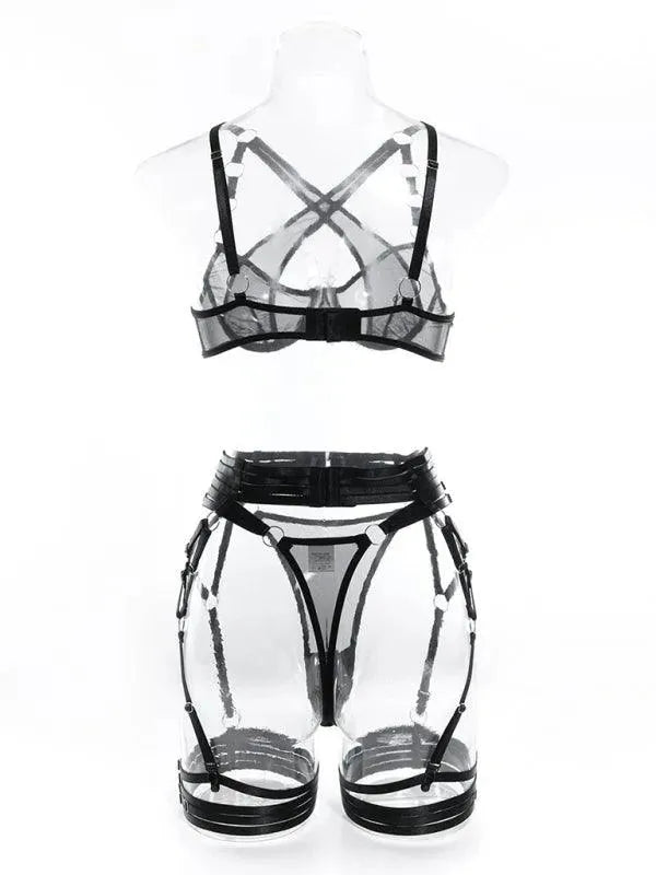Sexy Strappy Lingerie Set for Women - Lace Bra & Garter Belt - Perfect for Valentine's Day, Honeymoon & Romantic Nights
