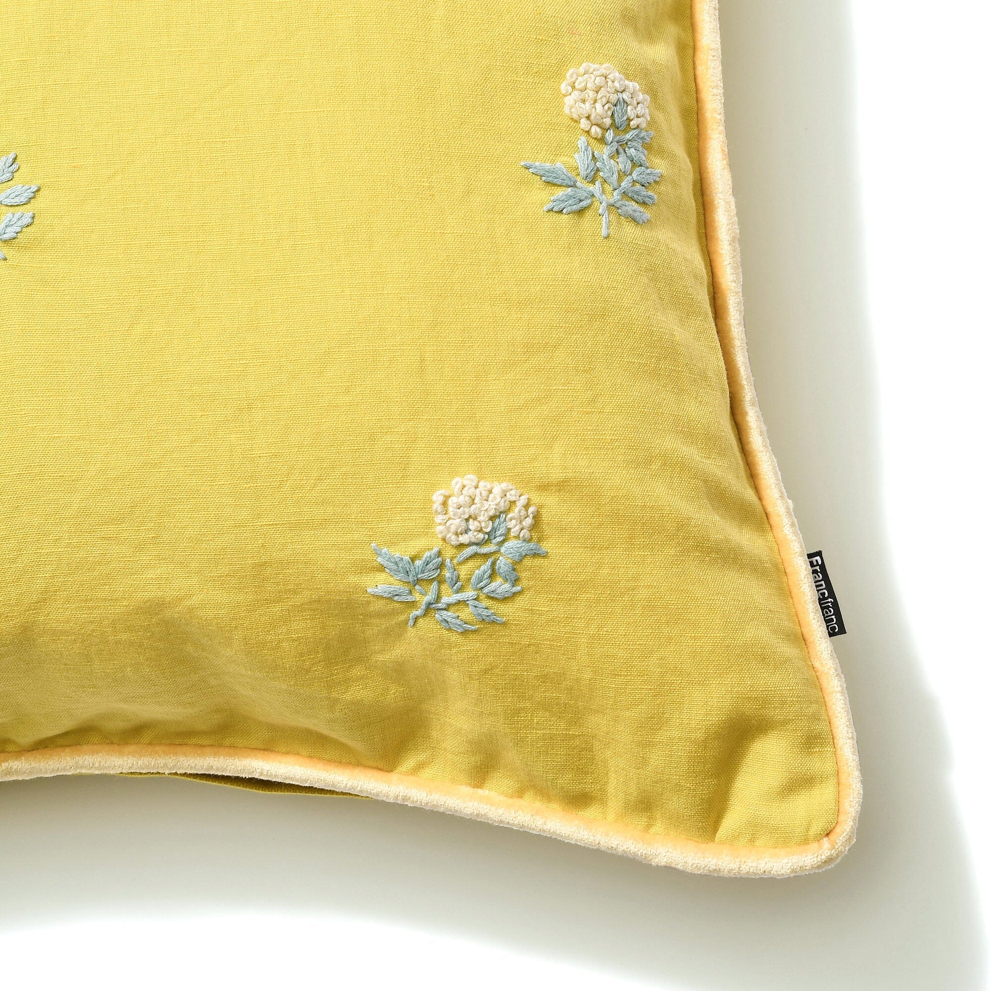 EMB Floral Cushion Cover 18x18 Inches Yellow - Soft Decorative Pillow Case for Sofa, Bed, Living Room & Home Decor