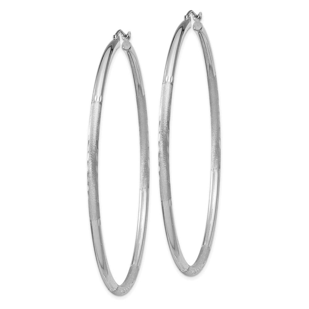 Sterling Silver Rhodium-Plated 2.50mm Satin & Shiny-Cut Hoop Earrings (QE3551) - Perfect for Everyday Wear, Parties & Gifting