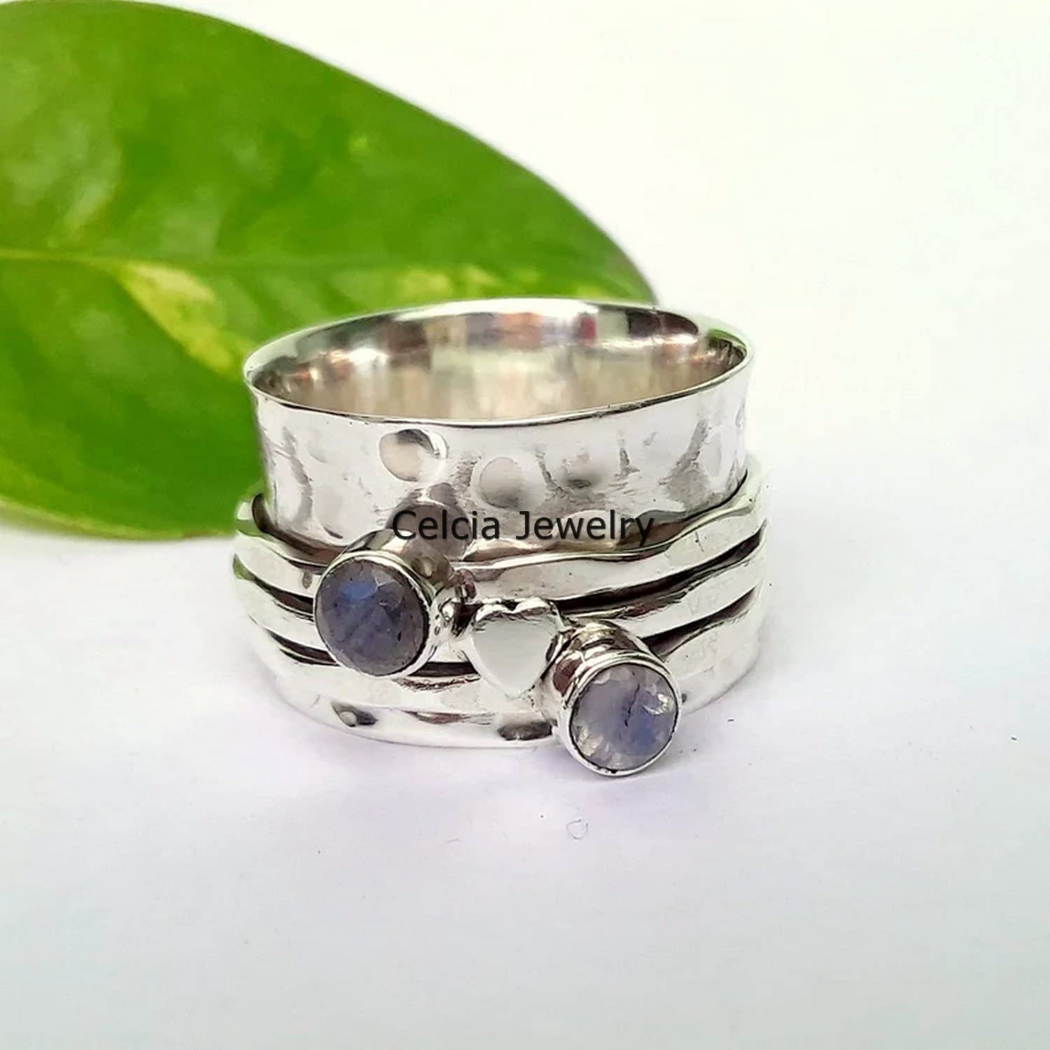Natural Moonstone Heart Spinner Ring - Handmade Love & Meditation Ring for Women & Men | Unique June Birthstone Jewelry, Wedding Gift | US Size 7 | Perfect for Stress Relief, Spiritual Healing & Romantic Occasions