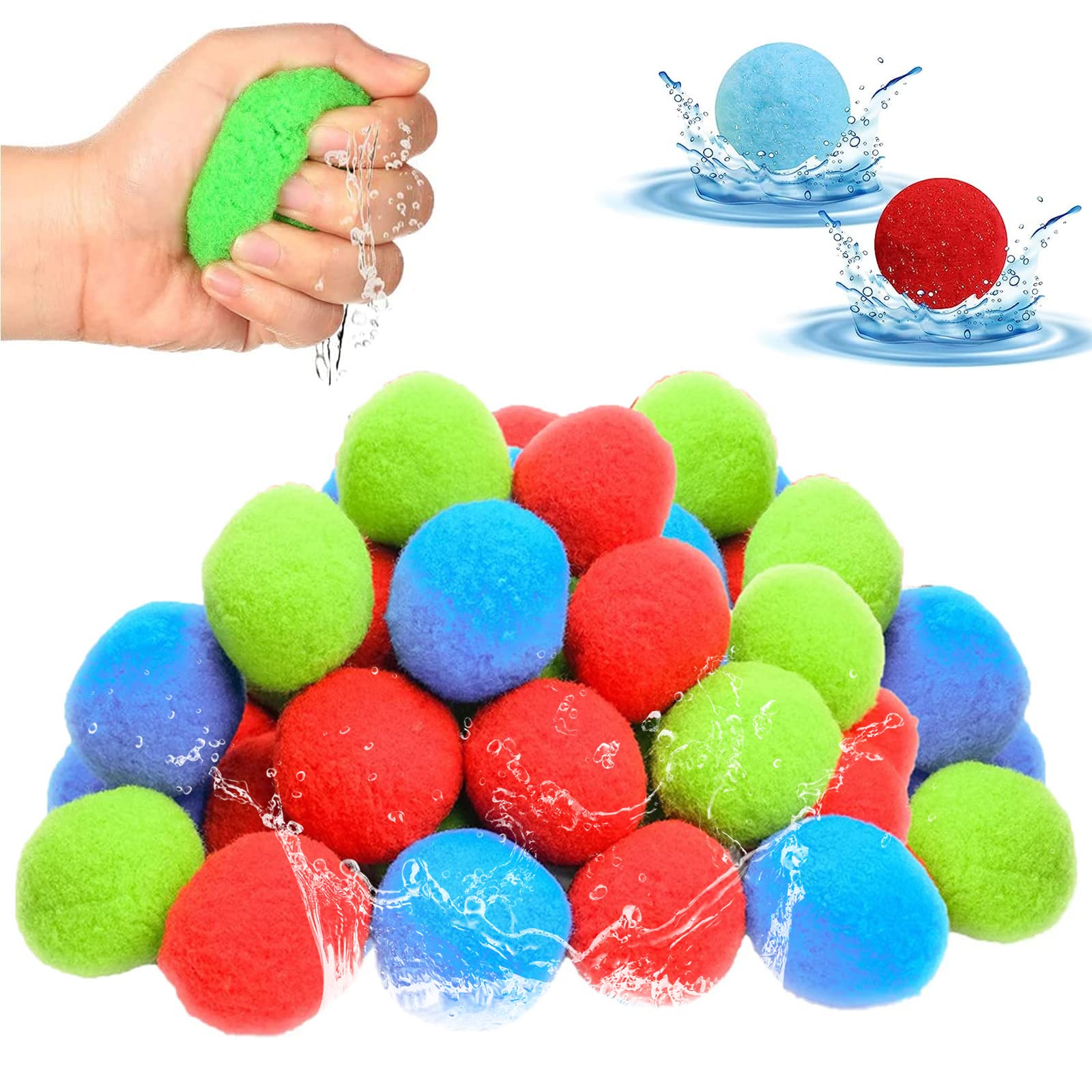 **36 Pack Reusable Sponge Water Balloons - Colorful Splash Balls for Water Games, Pool Parties, Beach Fun & Outdoor Activities**