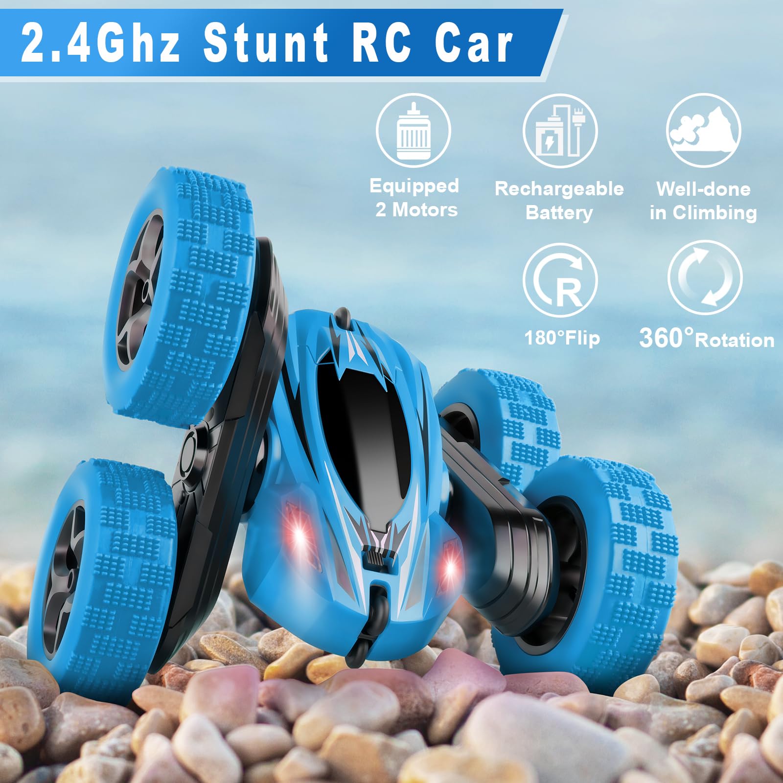 **2.4GHz Fast 4WD Remote Control Car - 360° Rotating Monster Truck Toy for Kids Ages 5-13, RC Cars for Boys & Girls - Perfect for Indoor & Outdoor Play, Birthday Gifts, and Racing Fun**