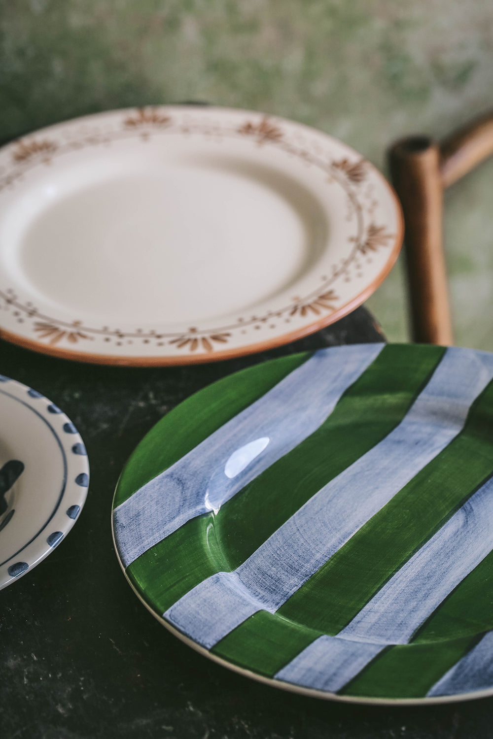 Hand Painted Ceramic Plate with Striped Design - Elegant Dinnerware for Home Decor, Gift Giving & Special Occasions