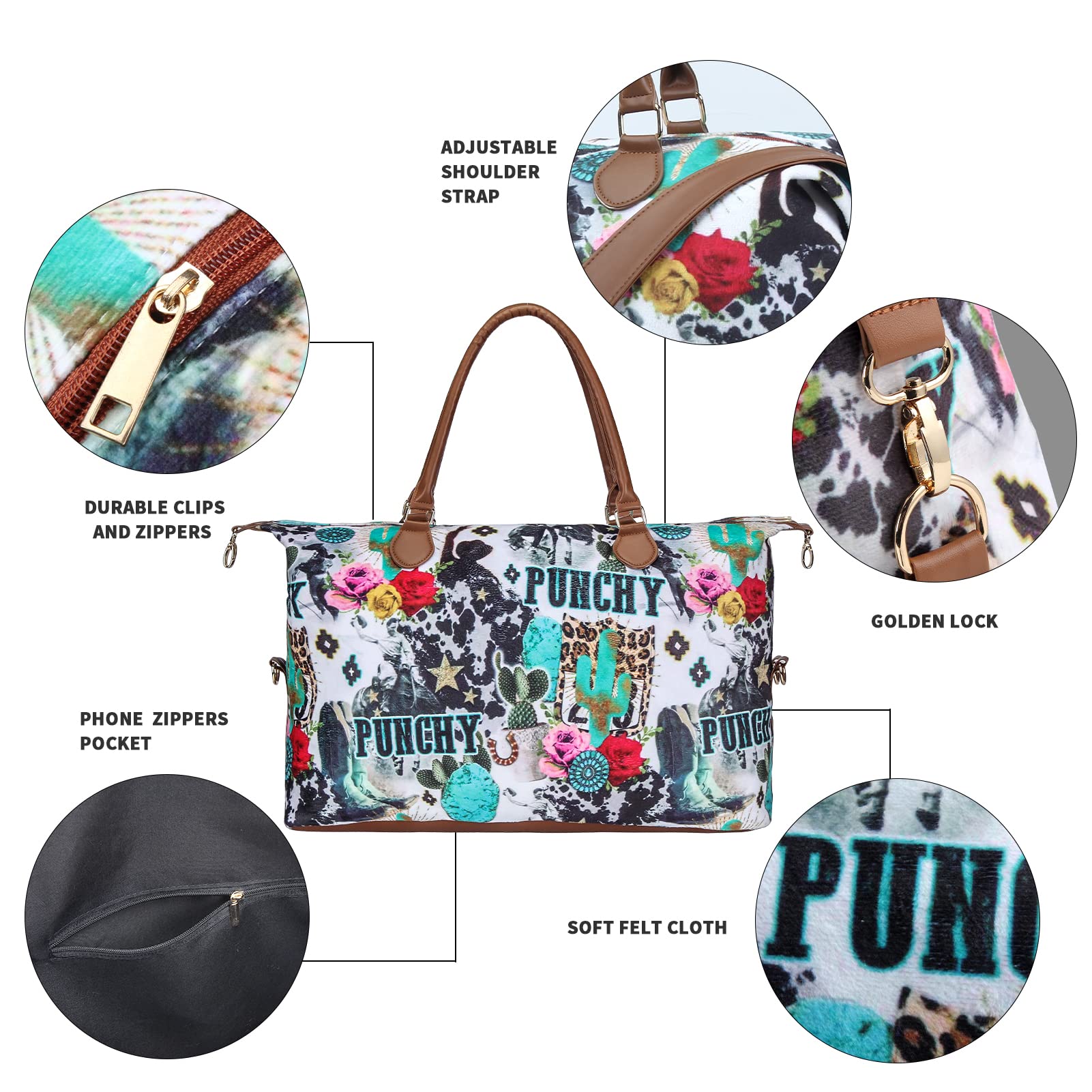 Stylish Women's Weekender Duffle Bag - Large Travel Tote with Adjustable Shoulder Strap - Perfect for Overnight Trips, Gym, Work & Weekend Getaways - Fashionable Cow Leopard Aztec Print