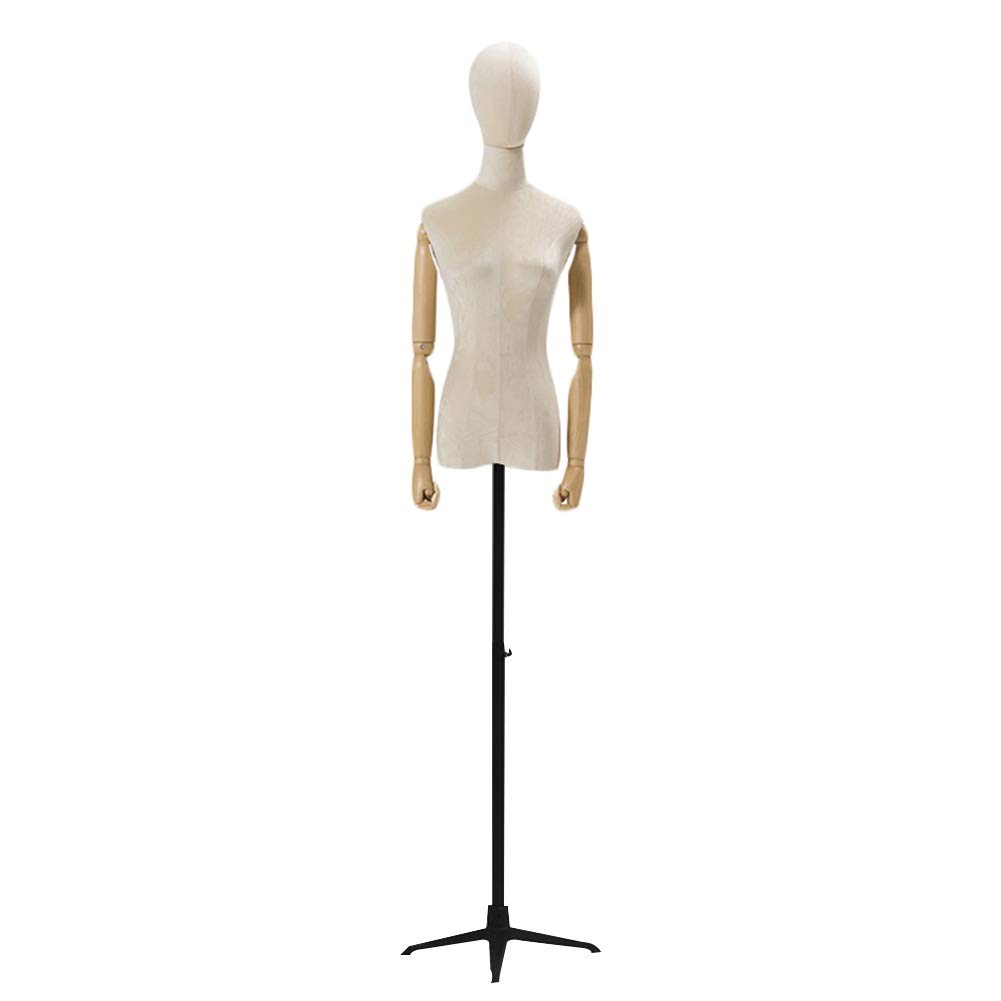HAIPENG Adjustable Female Mannequin Torso with Wooden Arms & Head - Dress Form for Clothing & Jewelry Display (Beige, Size M) - Perfect for Boutique, Fashion Store & Home Decor Display