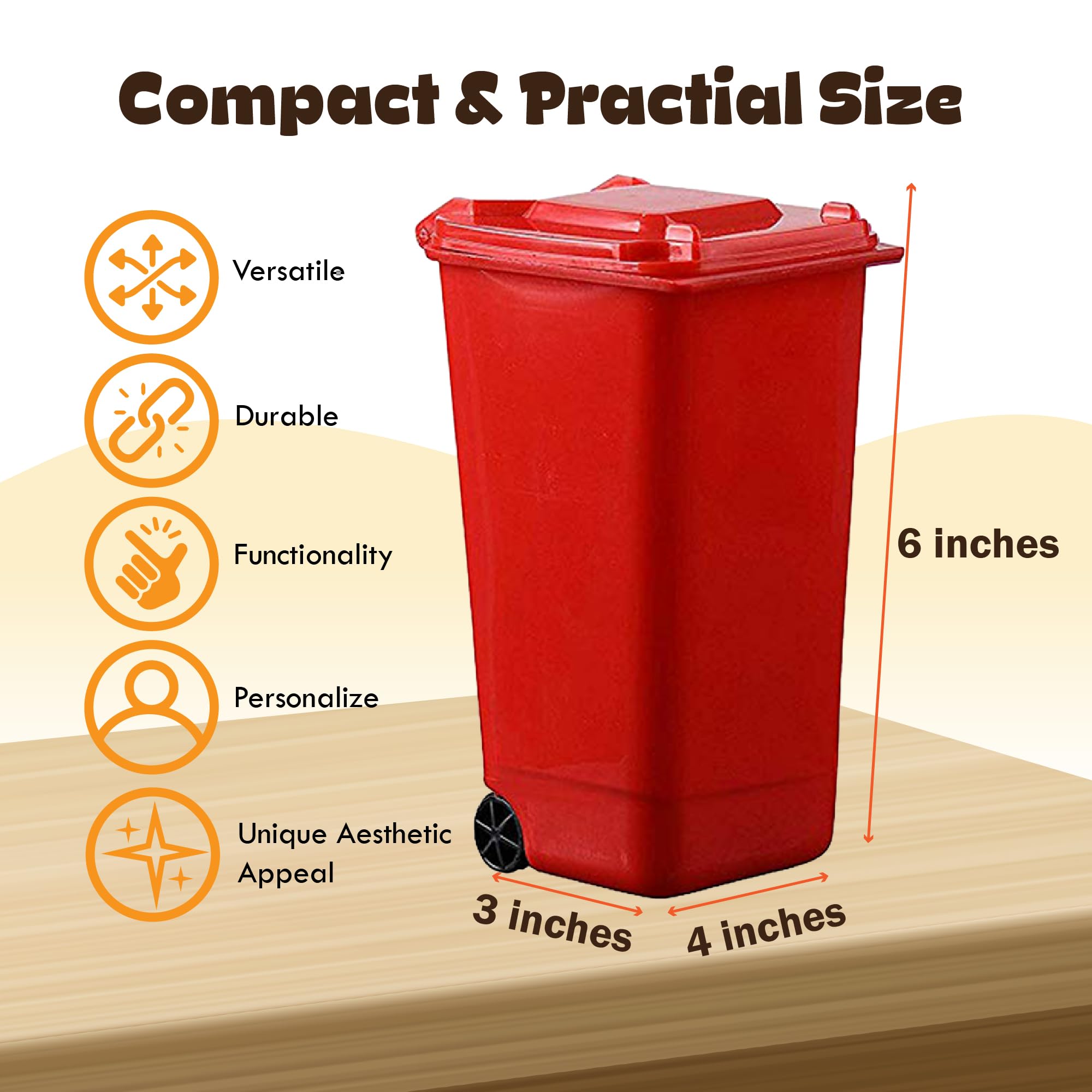 Hammont 6-Pack Mini Trash Can for Desk - Small Waste Bin & Pencil Holder Organizer - Multi-Purpose Desktop Garbage Can for Office, Home, Bathroom (Red) - Perfect for Workspace Organization & Craft Room Storage