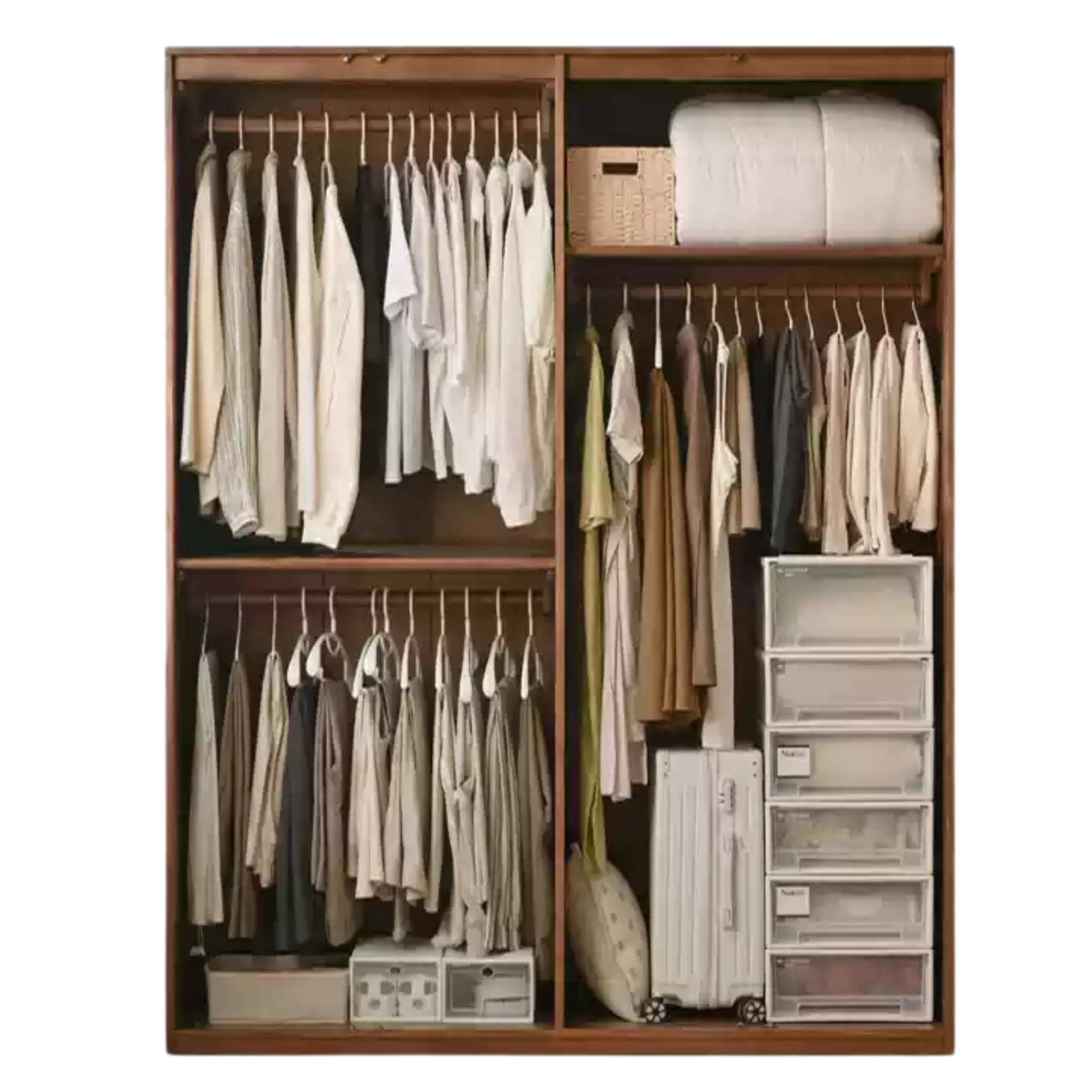 62.9x23.2x78.7 inch / 160x59.2x200cm / Rich Dark Walnut color / wardrobe