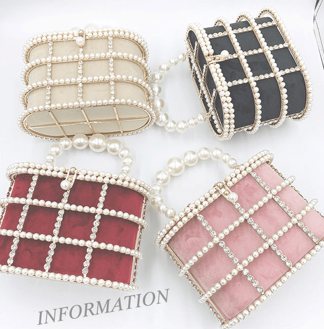 CL35 Architectural Pearl Bucket Bag - French Designed Velvet Cube Handbag with Metallic Frame (4 Colors) | Elegant Evening Clutch & Wedding Purse for Women