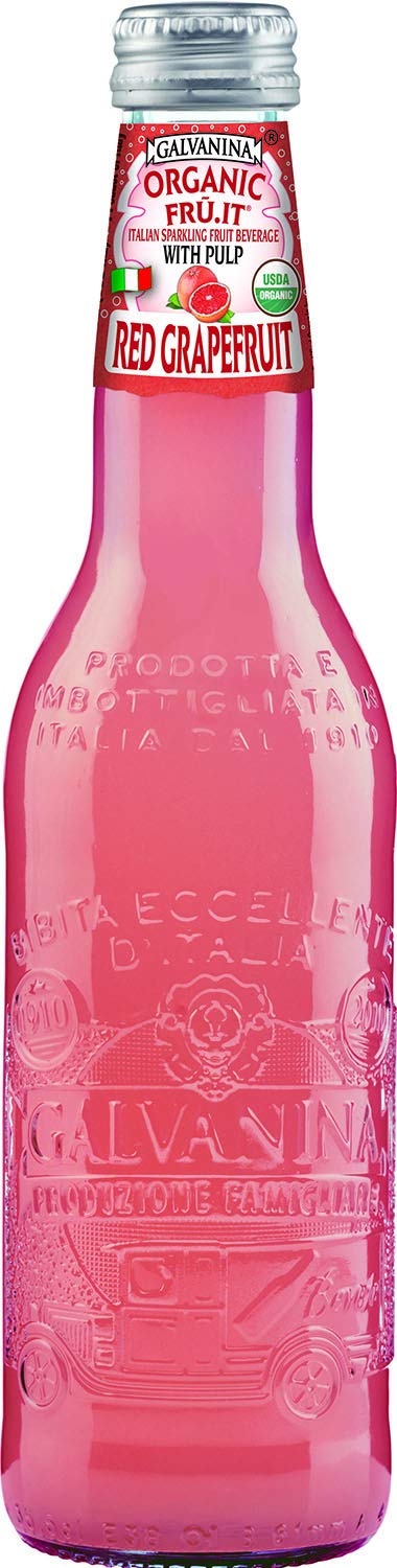 Premium Organic Italian Sparkling Grapefruit Juice with Pulp - Galvanina Red Grapefruit Beverage - 12 Glass Bottles (12 fl oz each) - Perfect for Brunch, Parties & Healthy Refreshment