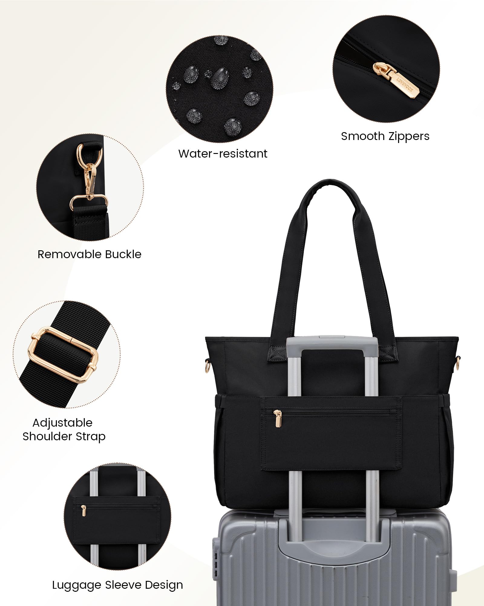 LOVEVOOK 15.6 Inch Women's Work Tote Bag with Laptop Compartment - Large Capacity Professional Teacher Bag, Casual Computer Briefcase for Office, Travel, Nurse, and School - Black