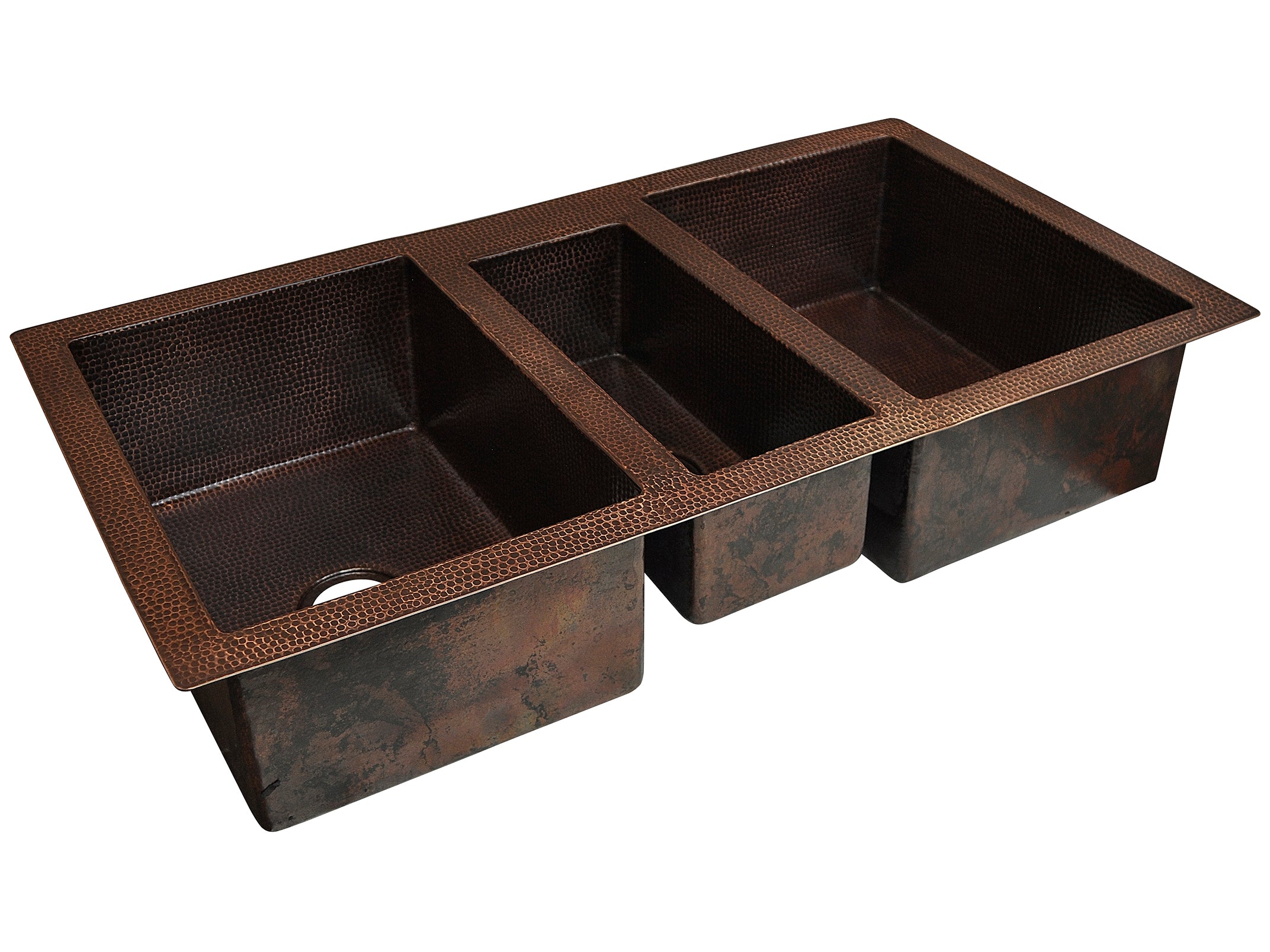 42 Inch Copper Farmhouse Triple Bowl Kitchen Sink - Handcrafted Rustic Copper Sink for Modern Farmhouse, Rustic, and Traditional Kitchens | Perfect for Cooking, Washing Dishes, and Food Prep
