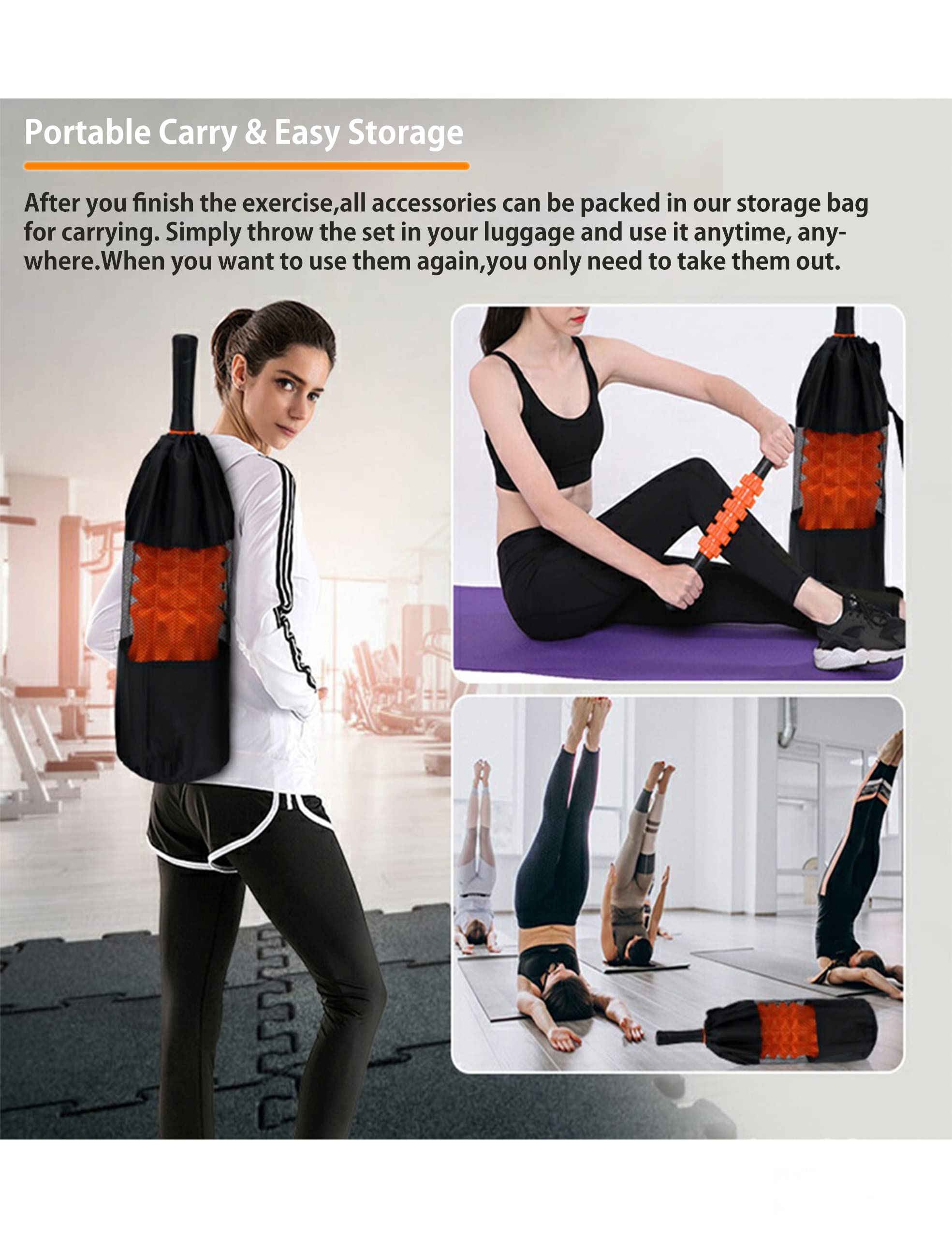 OVTSPO 6-in-1 Foam Roller Set for Deep Tissue Massage & Pain Relief - Includes Hollow Core Massage Roller, Muscle Roller Stick, Massage Ball, Stretching Strap, Resistance Bands & Storage Bag - Perfect for Back & Leg Recovery, Yoga, Gym Workouts & Home Fitness