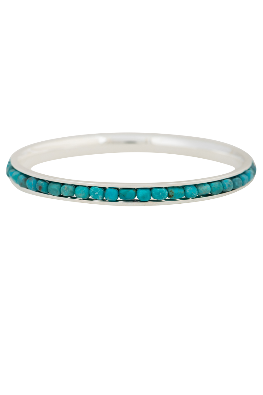 Paige Wallace Turquoise Round Bangle Bracelet - Handmade Sterling Silver Jewelry for Women - Perfect for Boho Chic Outfits & Special Occasions