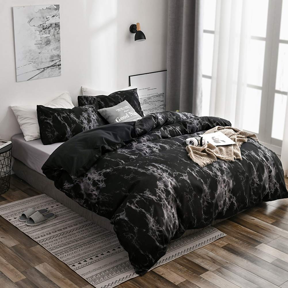 Marbled Quilt Cover Set - Smooth & Luxurious Bedding for Bedroom & Living Room (Marble-Black) | Perfect for Modern Home Decor & Guest Room Styling