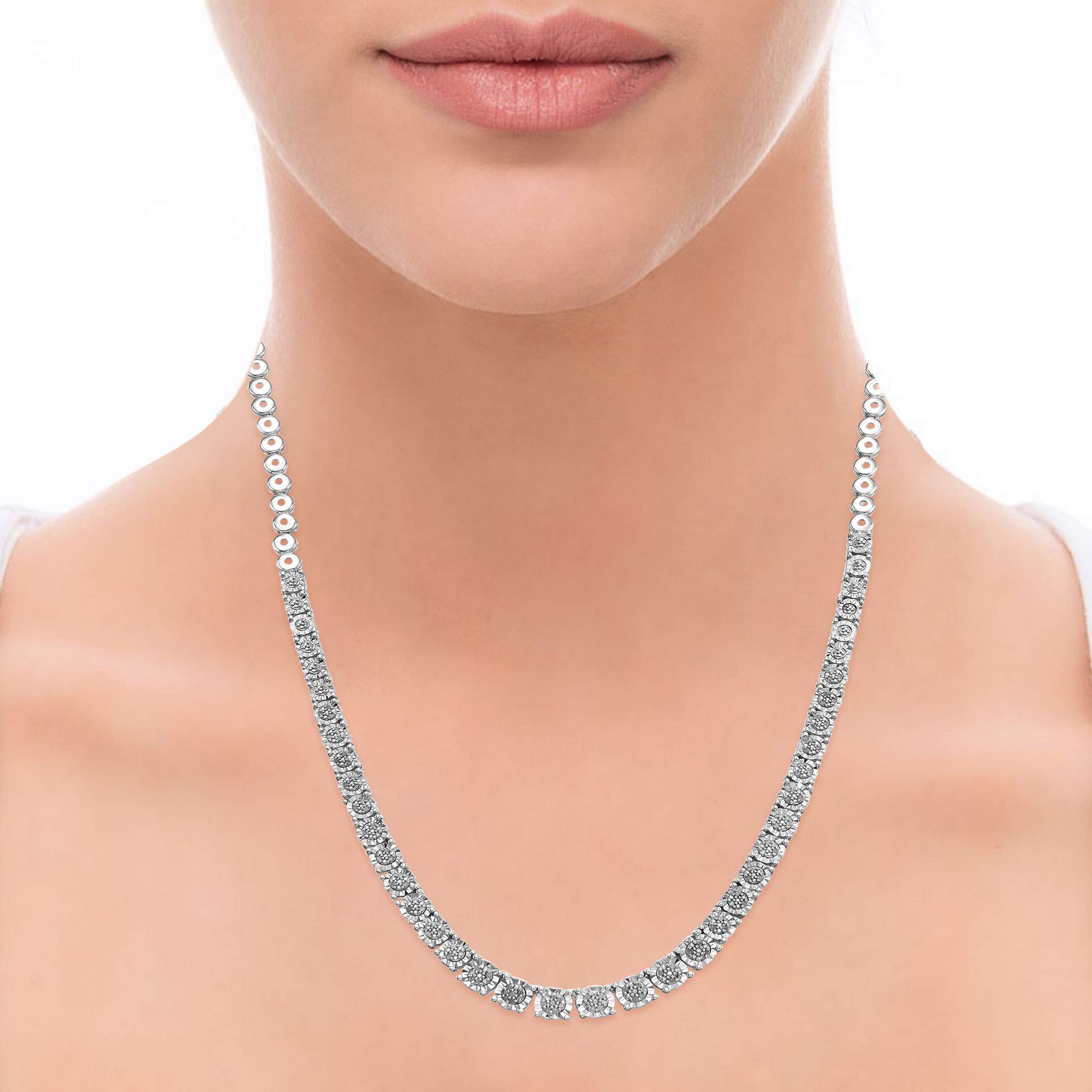 1/3 Carat Natural Diamond Tennis Necklace in Sterling Silver - 18 Inch | Round Cut Bezel Set Diamond Necklace for Women | Elegant Fine Jewelry Gift with Box | Perfect for Weddings, Anniversaries & Special Occasions