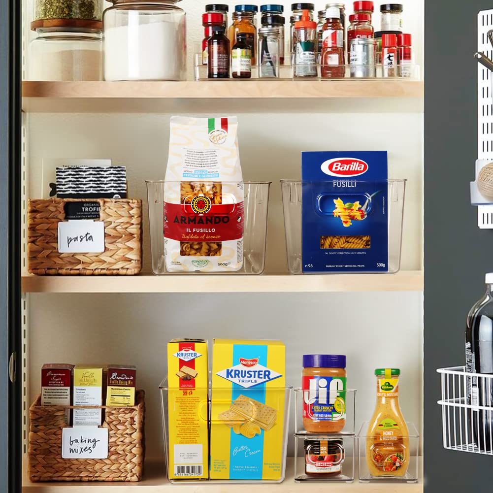 8-Piece Clear Plastic Storage Bin Set - 4 Large & 4 Small Stackable Containers for Pantry, Kitchen, Cabinet Organization | Perfect for Home Edit, Closet & Office Storage Solutions