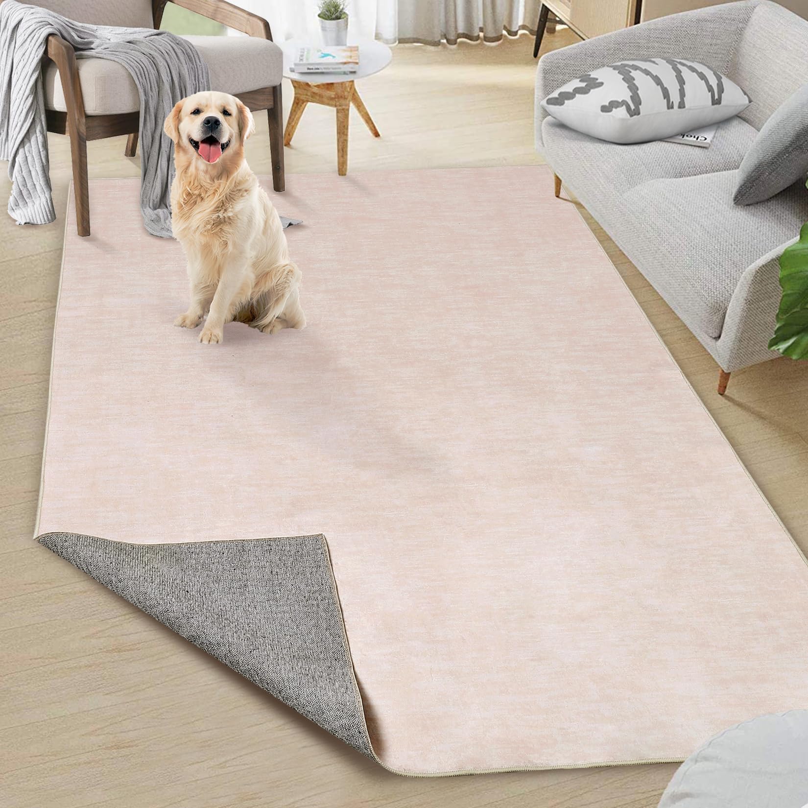 GARVEE 3x5 Washable Non-Slip Area Rug - Soft Modern Solid Ivory Beige Carpet for Living Room, Bedroom, Kitchen & Nursery - Perfect for Home Decor, Comfort & Style (3' x 5')