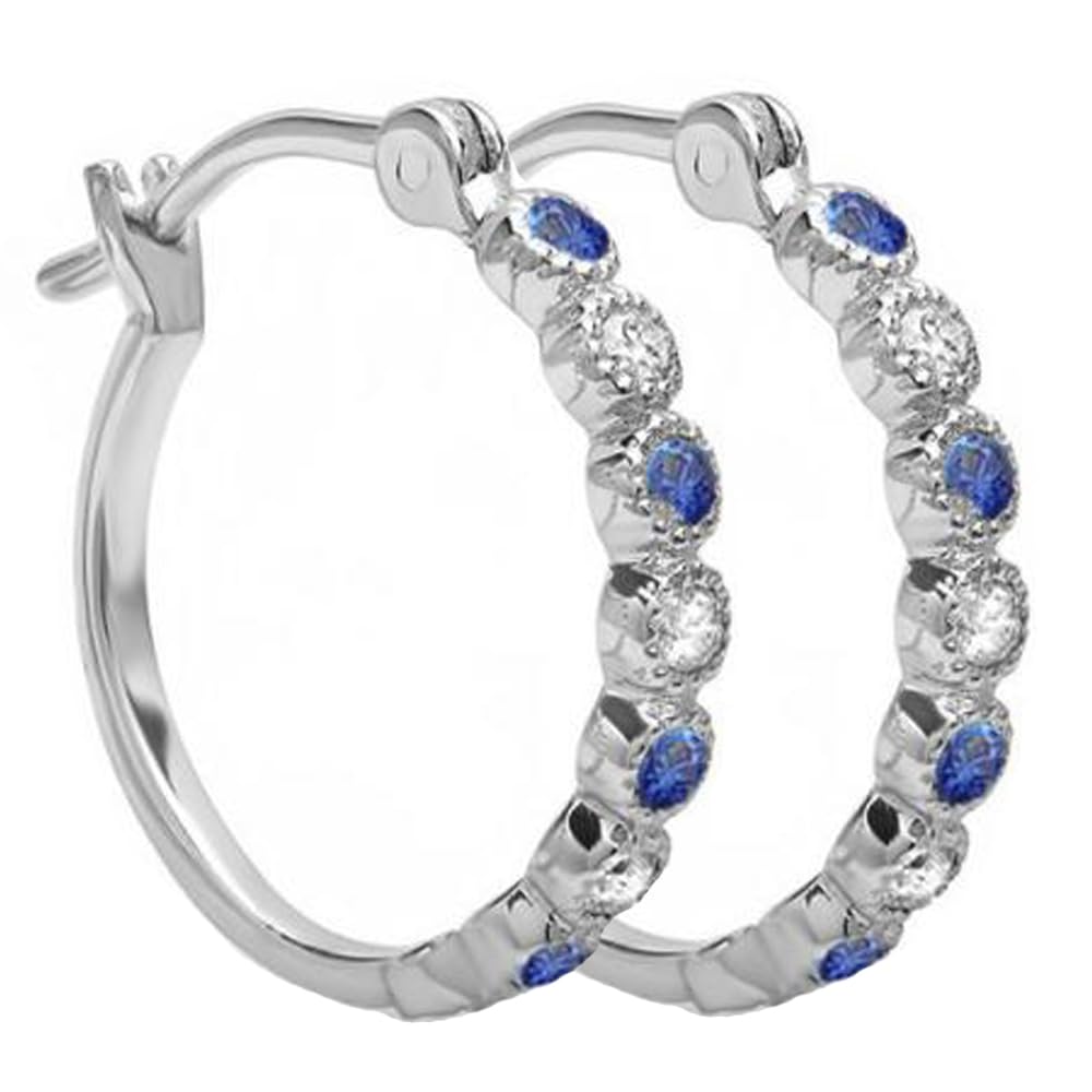 Dazzlingrock 14K Solid White Gold Round Gemstone & Diamond Hoop Earrings for Women | Elegant Jewelry for Parties, Weddings & Special Occasions