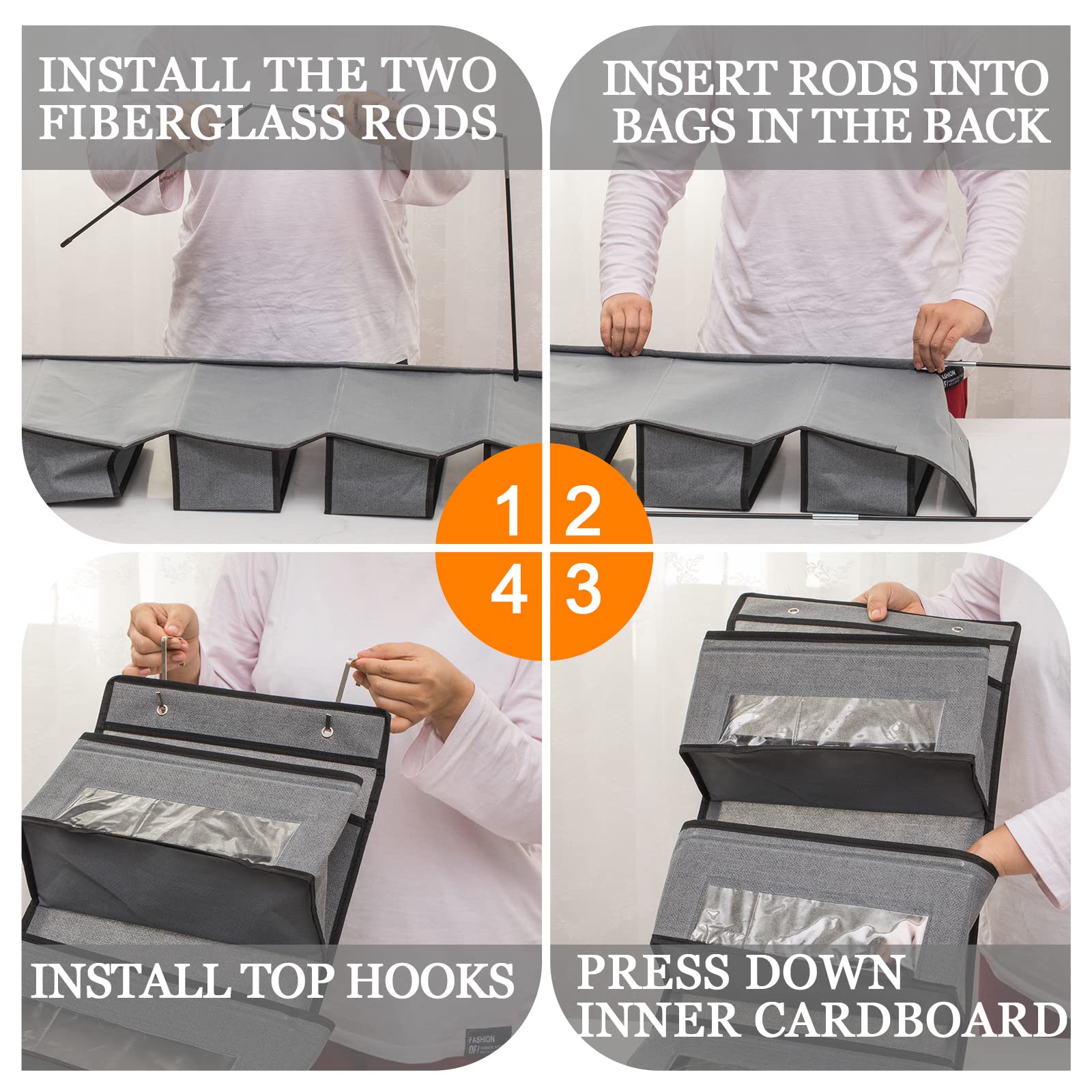 Over Door Hanging Organizer with 5 Large Pockets & Clear Window - Closet Door Storage for Baby Nursery, Bedroom, Pantry & Bathroom - Space Saving Grey Organizer with 4 Metal Hooks - Perfect for Storing Toys, Clothes & Essentials