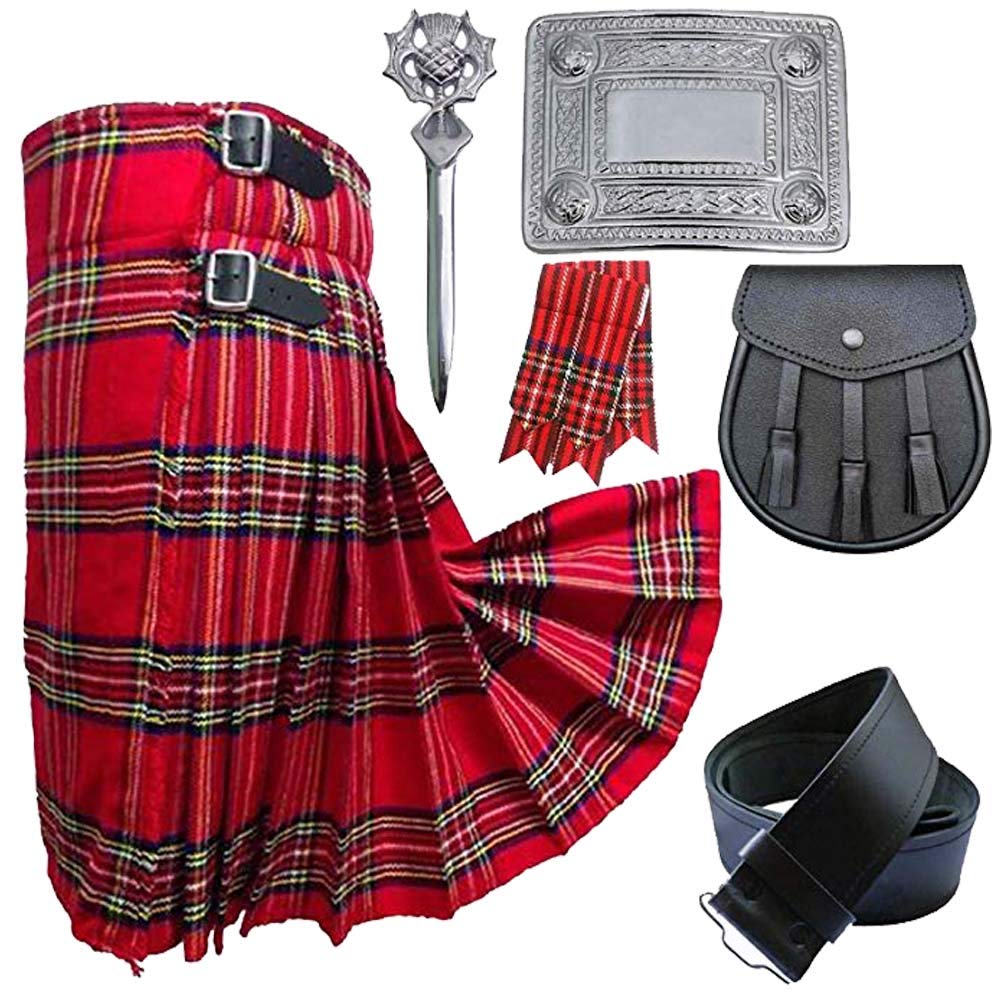 Authentic Scottish Highland Kilts for Men - 6-Piece Kilt Outfit Set with Sporran, Sgian Dubh & Accessories | Perfect for Weddings, Renaissance Fairs & Celtic Events