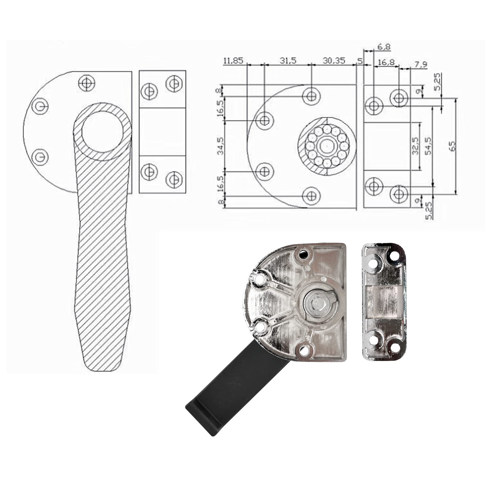 Industrial Oven Freezer Black Handle Lock Latch Assembly - Airtight Door Security with Silver Tone (Right Side) - Perfect for Commercial Kitchens, Food Storage & Laboratory Equipment