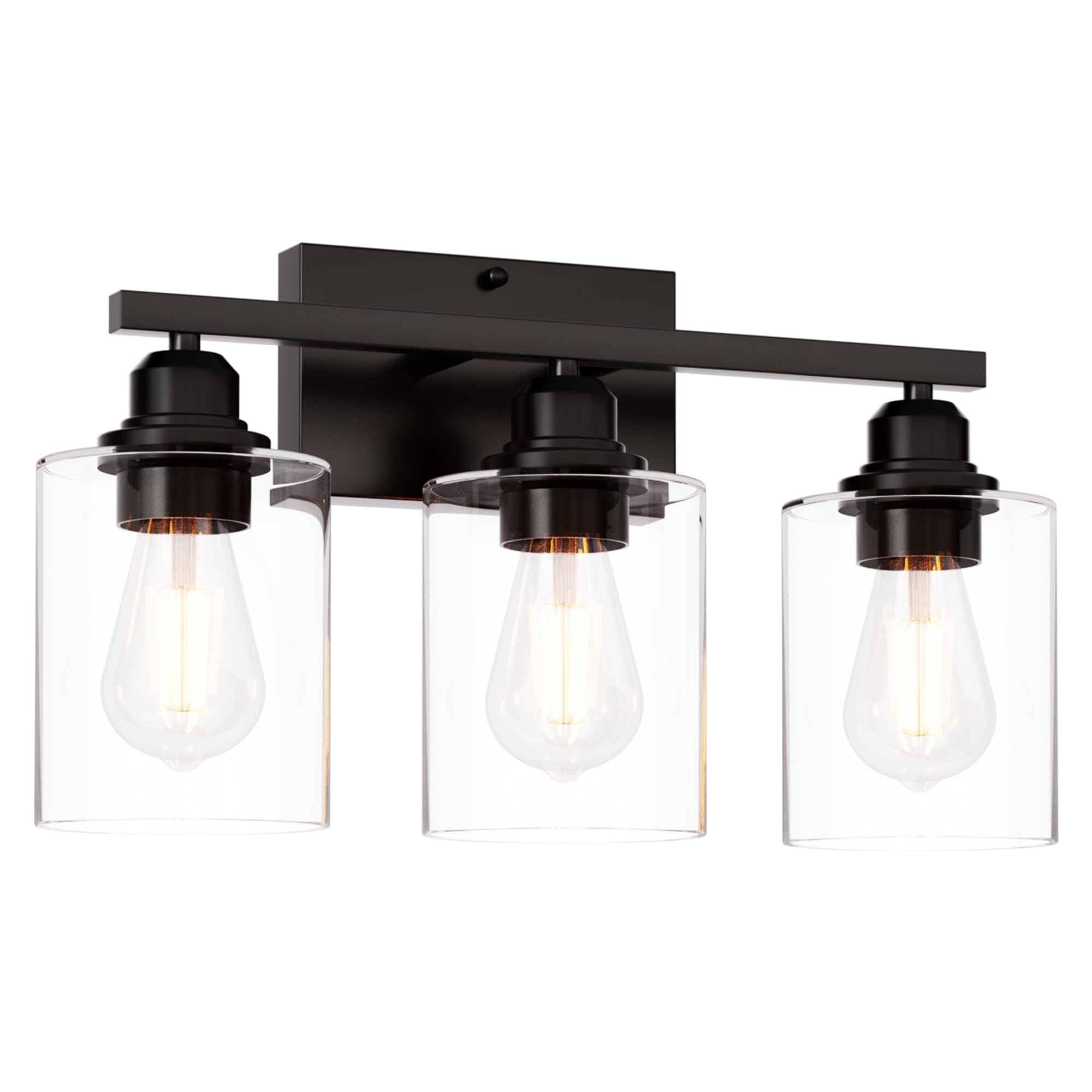 Sailstar 3-Light Modern Bathroom Vanity Light Fixture - Matte Black Finish with Clear Glass Shade - Perfect for Bathroom Mirror, Living Room, Hallway & Cabinet Lighting - Elegant Small Vanity Light for Home Decor