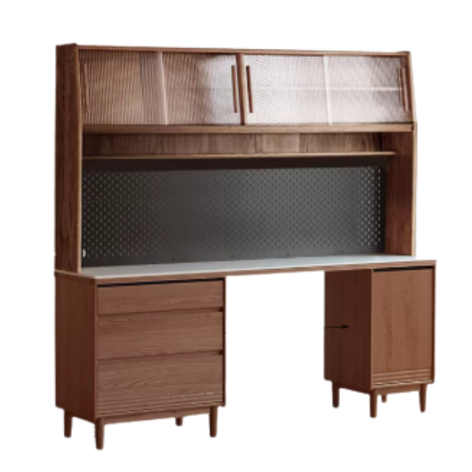 70.9x17.7x73.4 inch / 180.4x45x186.5 cm / Walnut color / Oak rock board sideboard + upper shelf + Bull electric rail