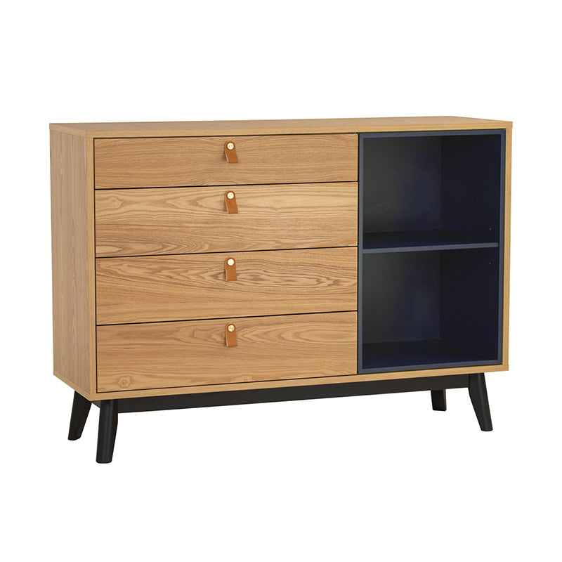 CASTOR Sideboard Buffet 125cm - Modern Wooden Storage Cabinet in Natural, Navy Blue & Black - Perfect for Dining Room, Living Room & Entryway Organization