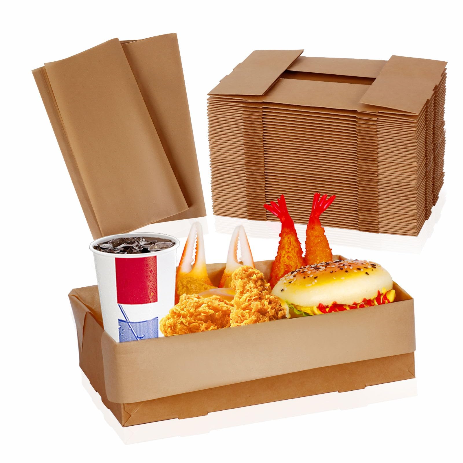 120Pcs 4Lb Disposable Greaseproof Food Trays with Lids - Pop-Up Cardboard Takeout Containers for Party, Movie Night, Stadium Events & Theater Snacks - Foldable Eco-Friendly Food Boxes for Catering, Picnics & Outdoor Dining