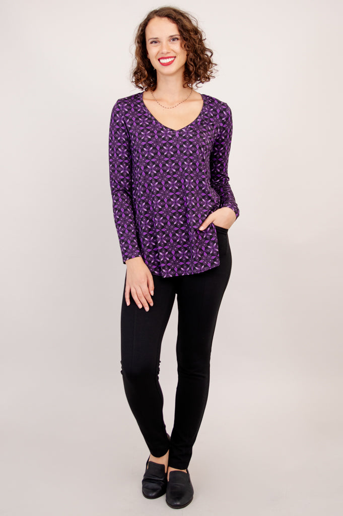 Jackie Long Sleeve Top with Geo Flower Print - Soft Bamboo Fabric - Perfect for Casual Wear & Layering - Final Sale