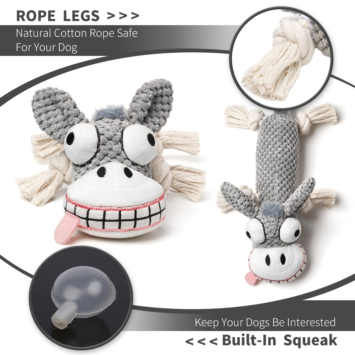 PAZ'S GIFT Interactive Dog Toys for Teething Puppies - Squeaky Stuffed Animal Toy with Cotton & Crinkle Paper - Indestructible Chew Toy for Small, Medium & Large Dogs (Donkey) - Perfect for Playtime, Training & Anxiety Relief