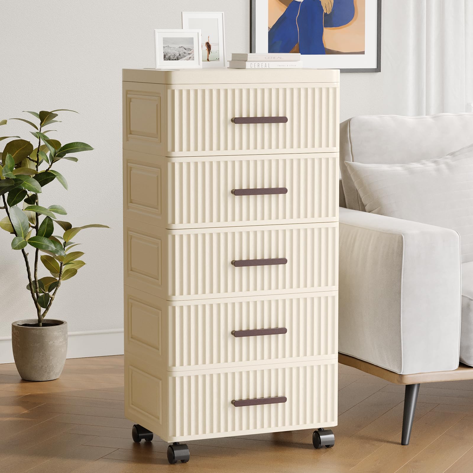 5-Tier Plastic Drawer Storage Organizer with Wheels - 14