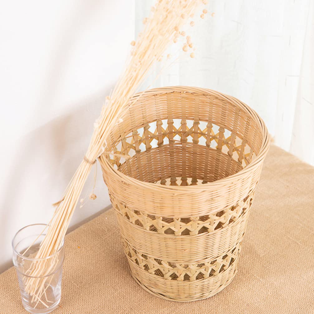 Handmade Bamboo Trash Can - Eco-Friendly Woven Waste Basket for Home & Office - Rustic Style Natural Paper Rubbish Container - Perfect for Living Room, Bedroom, Bathroom & Kitchen Organization