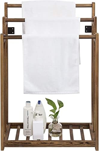 Wooden Freestanding Multi-Tier Towel Rack Stand with Shelf - Bathroom, Bedroom, Kitchen & Gym Towel Holder - Perfect for Organizing Hand Towels, Blankets & Robes in Home & Spa