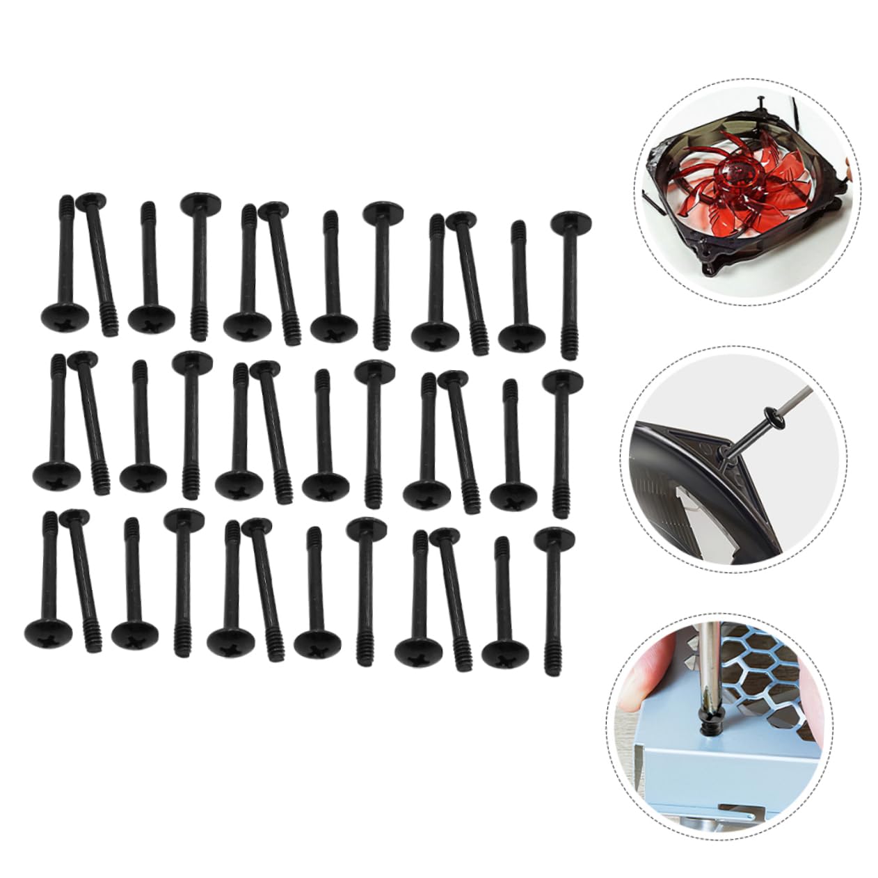 Jojofuny 50pcs Long Computer Case Fan Screws Kit - Steel Chassis Cooling Fan Rivets for Desktop PC Build & Repair - Perfect for DIY Computer Assembly, Cooling System Upgrade & Case Fan Installation