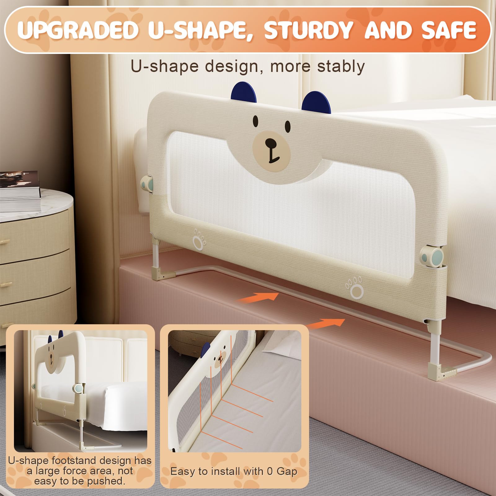OMZER 32'' Swing Down & Height Adjustable Bed Guard Rail for Toddlers - Safety Bed Rail for Twin, Queen, King & Full Size Beds | Perfect for Babyproofing & Preventing Falls During Sleep