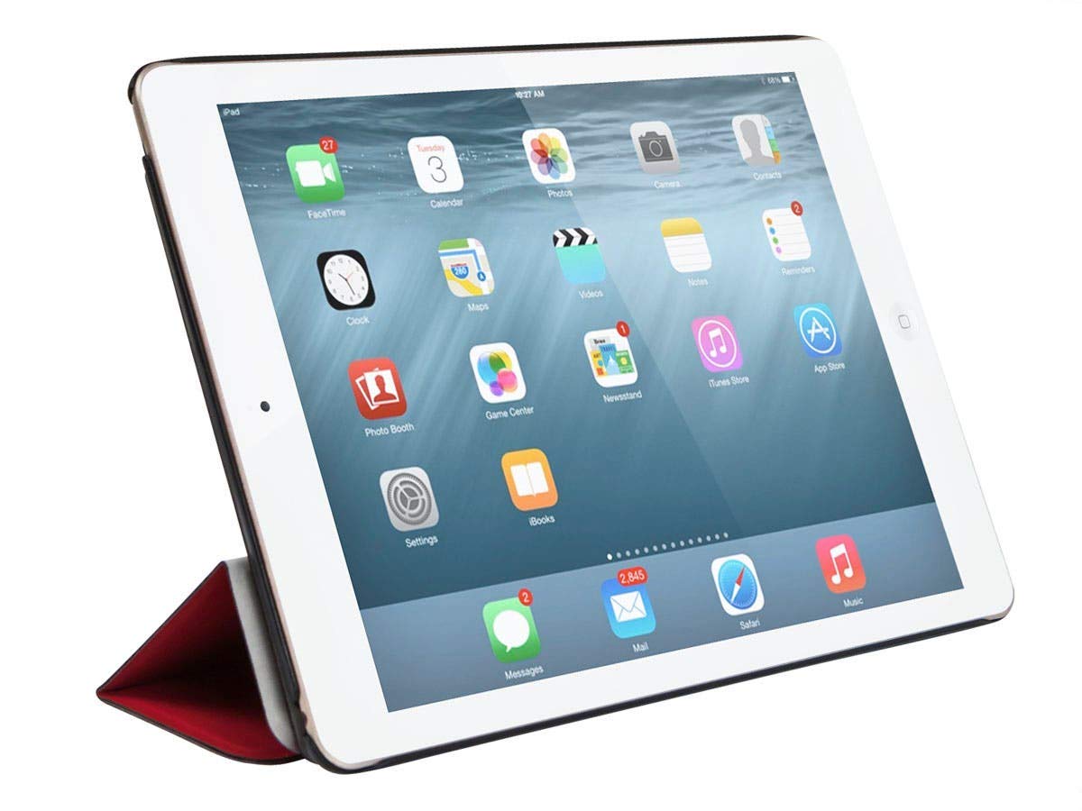 Premium Synthetic Leather Stand & Magnetic Cover for iPad Air 2 - Sleek Red | Perfect for Home, Office & Travel Protection
