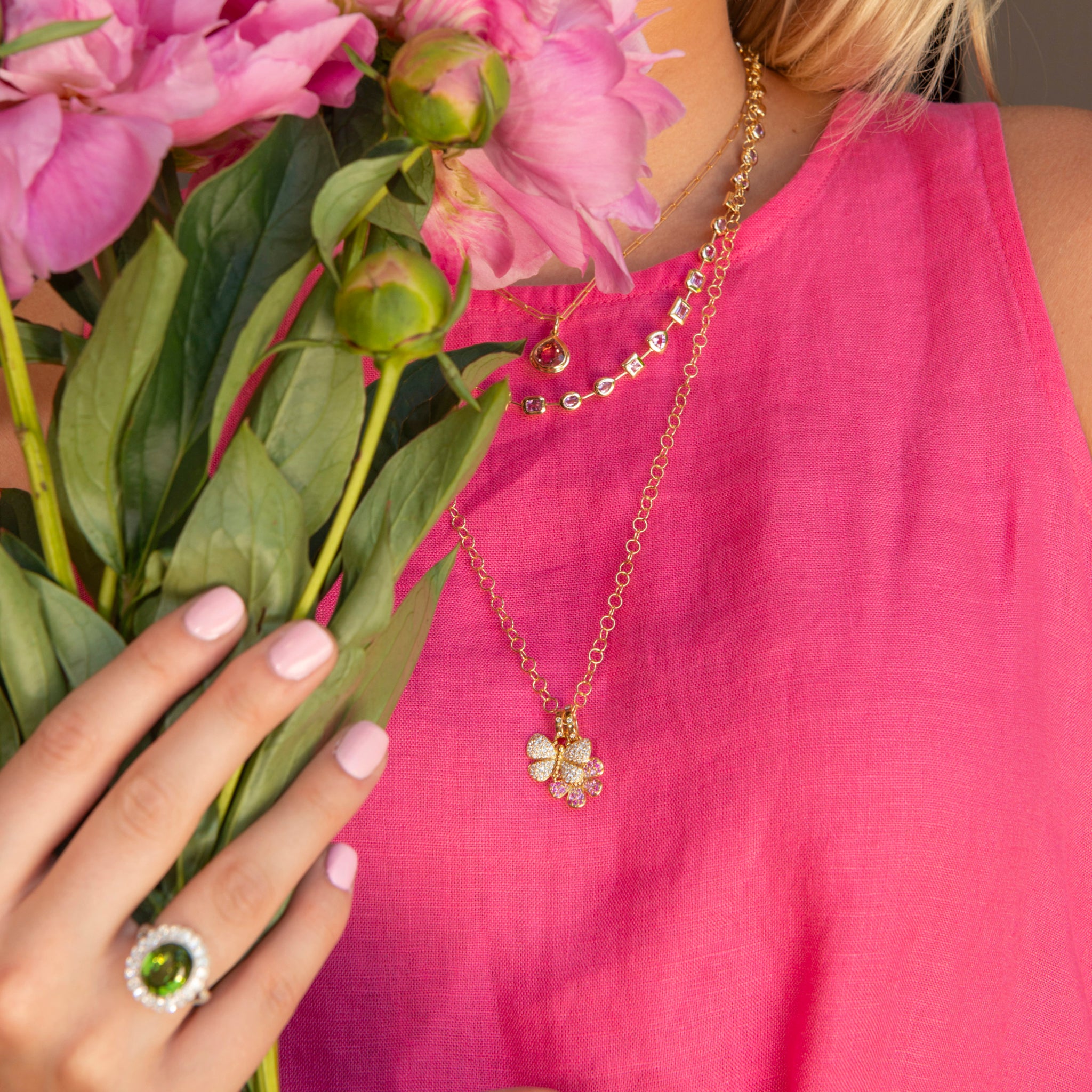 Temple St. Clair Pink Sapphire & Ruby Flower Pendant Necklace - Elegant Floral Jewelry for Women - Perfect for Weddings, Anniversaries & Special Occasions