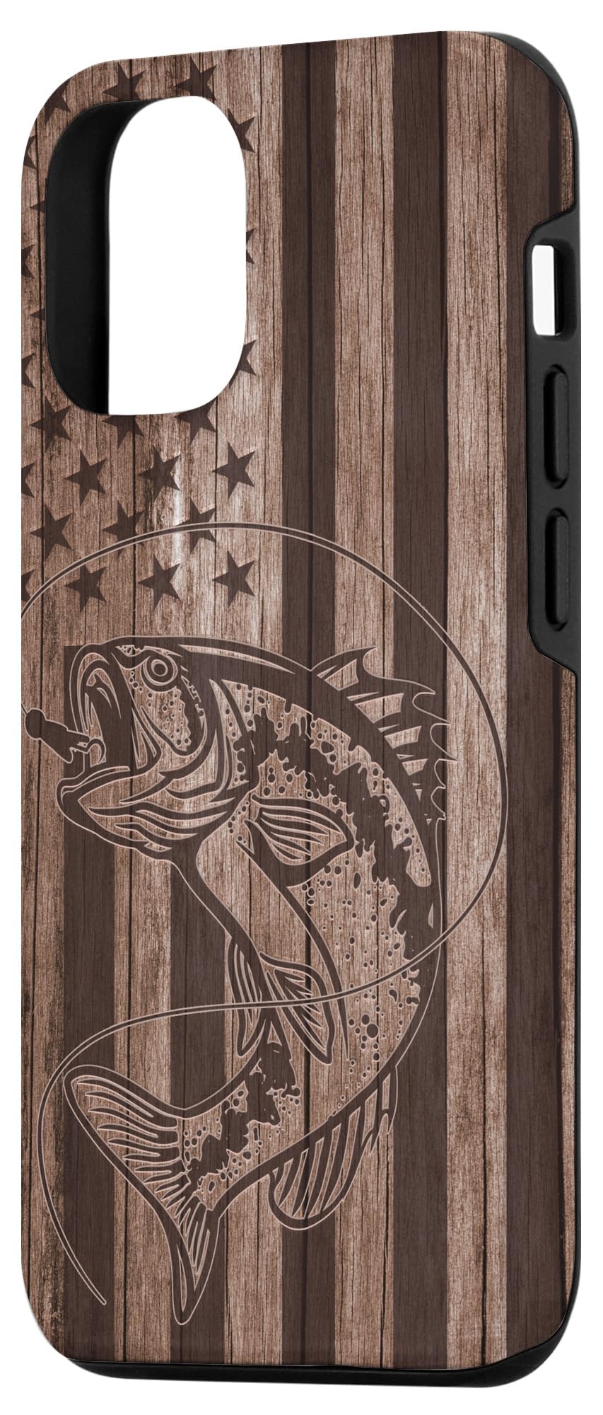 iPhone 12/12 Pro Wooden Case with American Flag Design - Perfect Gift for Bass Fishing Enthusiasts | Durable Protection for Outdoor Adventures & Daily Use